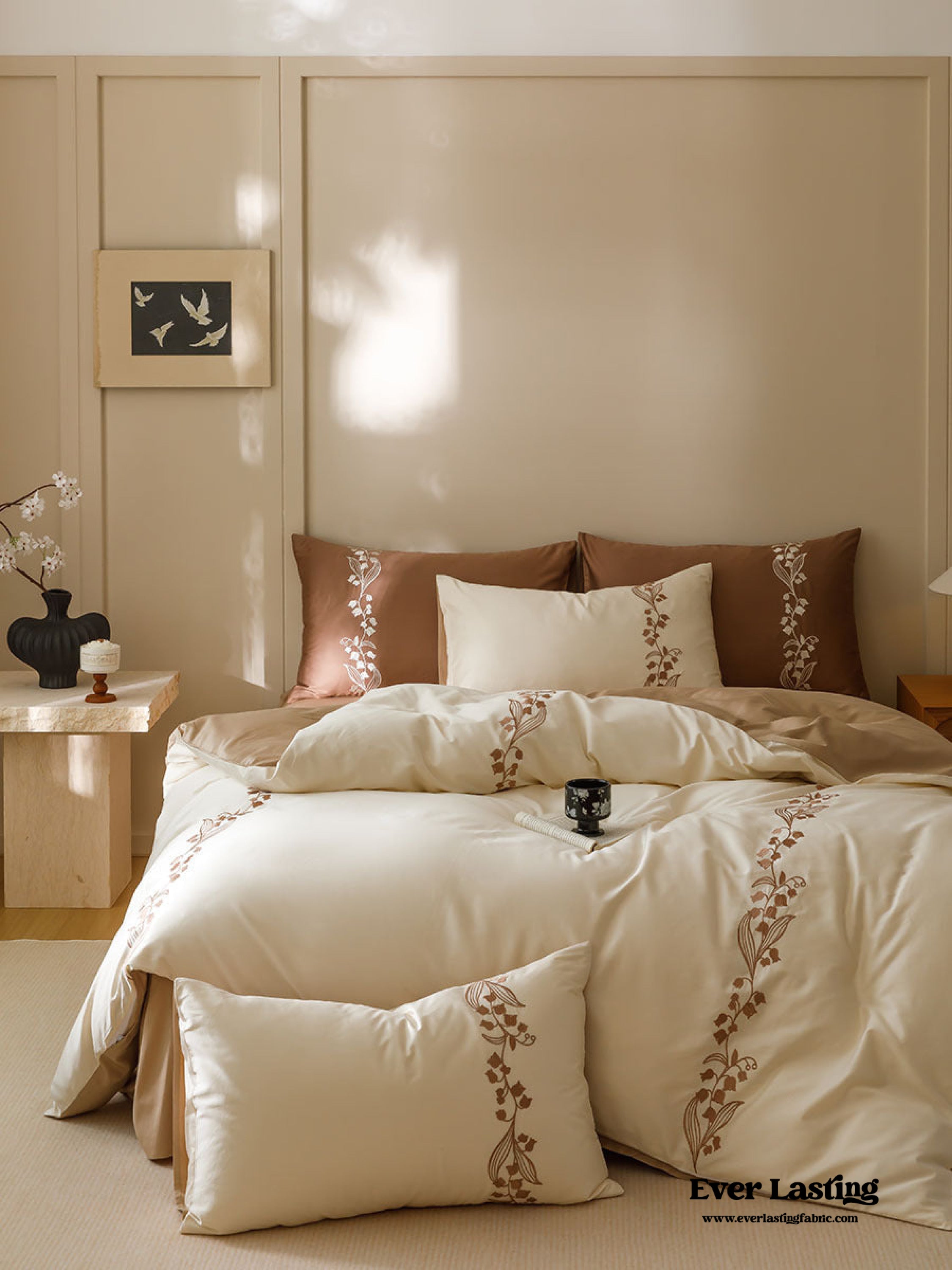 Lily of the Valley Embroidered Silky Bedding Set - Pink