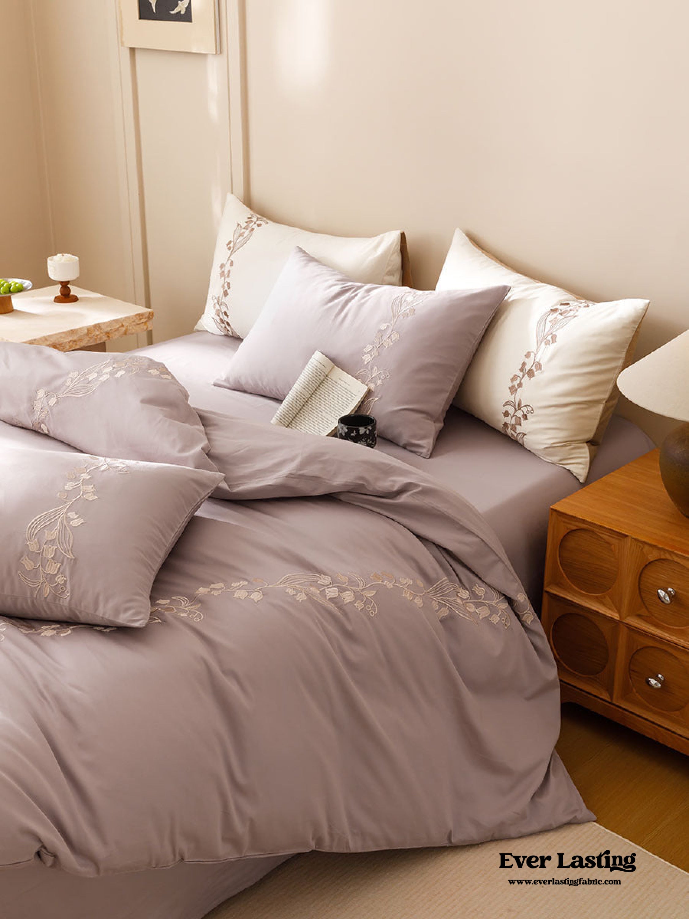 Lily of the Valley Embroidered Silky Bedding Set - Pink