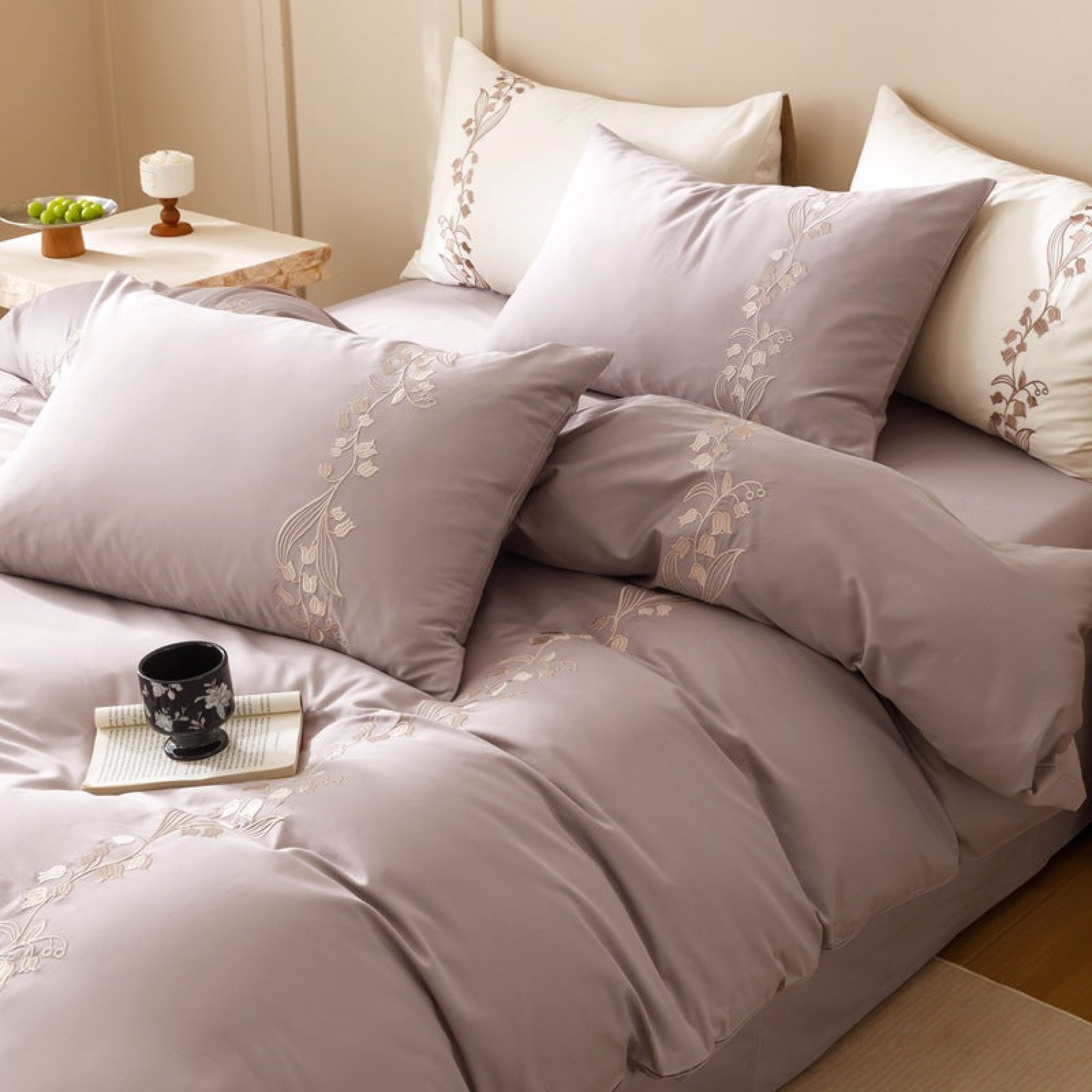 Lily of the Valley Embroidered Silky Bedding Set - Pink
