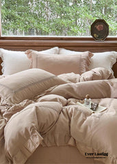 Madeleine Lace Double Gauze Ruffle Bedding Set - Brown