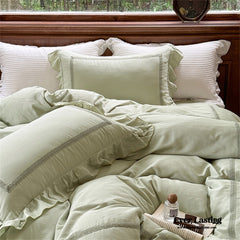 Madeleine Lace Double Gauze Ruffle Bedding Set - Green