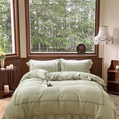 Madeleine Lace Double Gauze Ruffle Bedding Set - Green