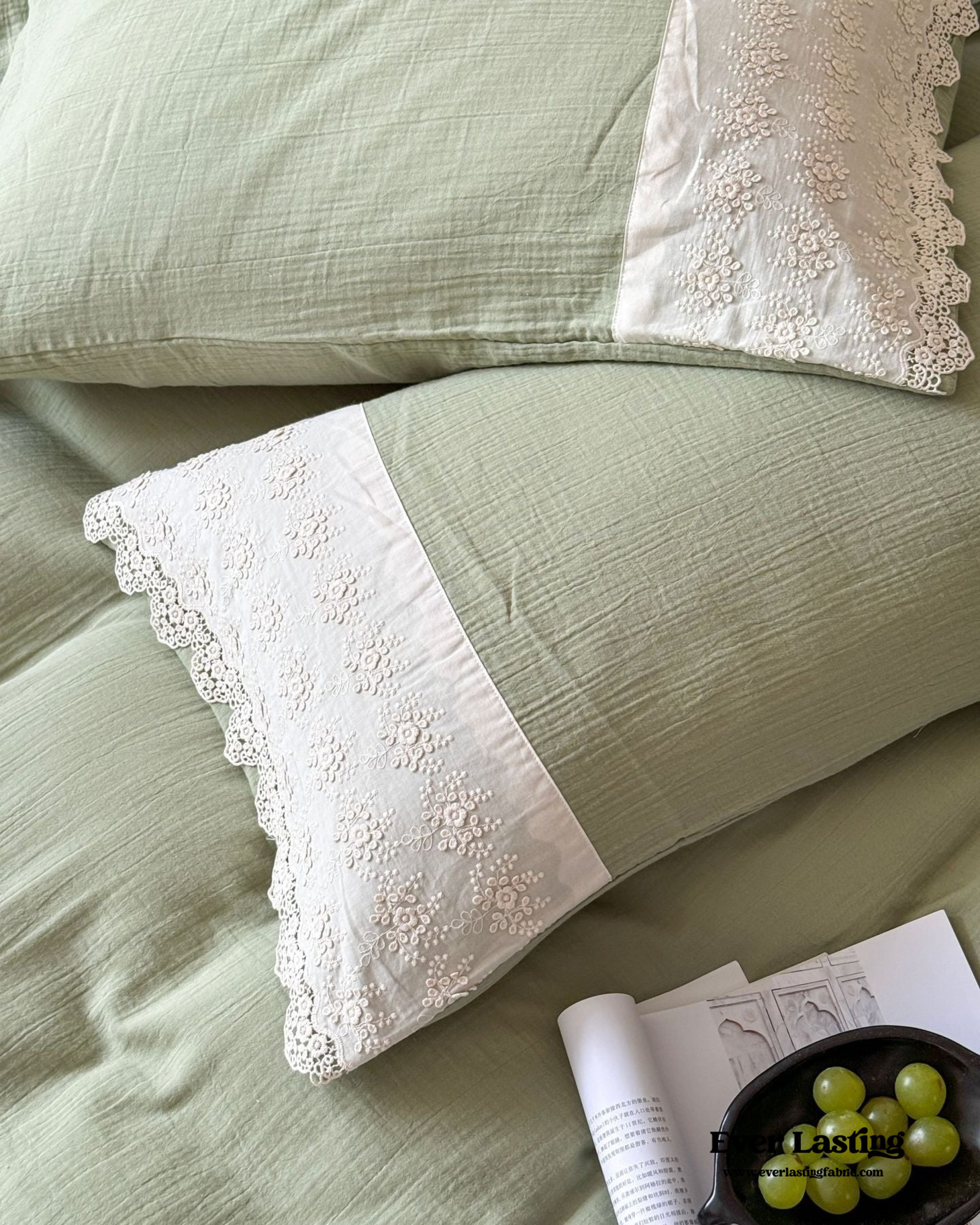 Margaux Lace Double Gauze Bedding Set - Chocolate Brown