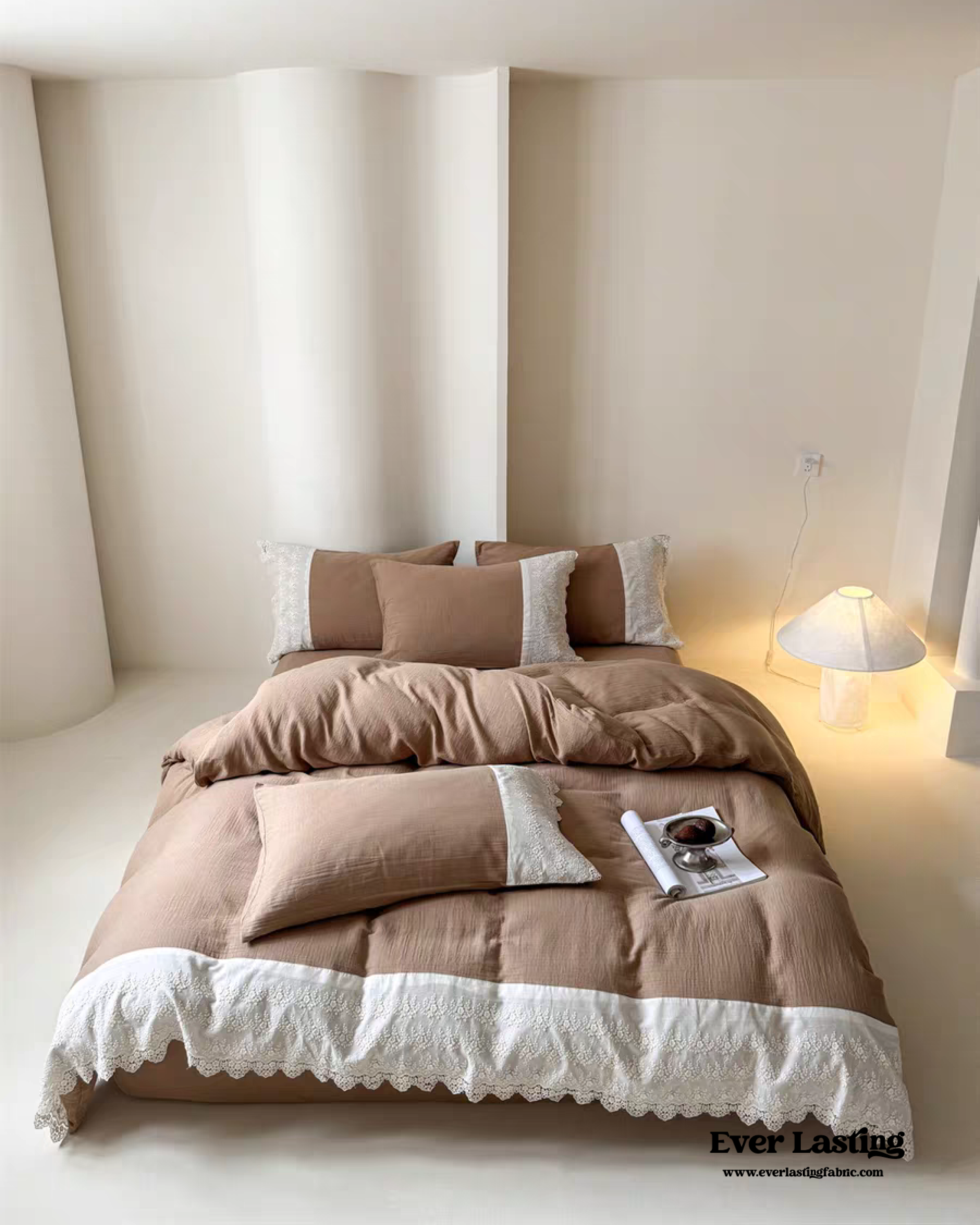 Margaux Lace Double Gauze Bedding Set - Chocolate Brown