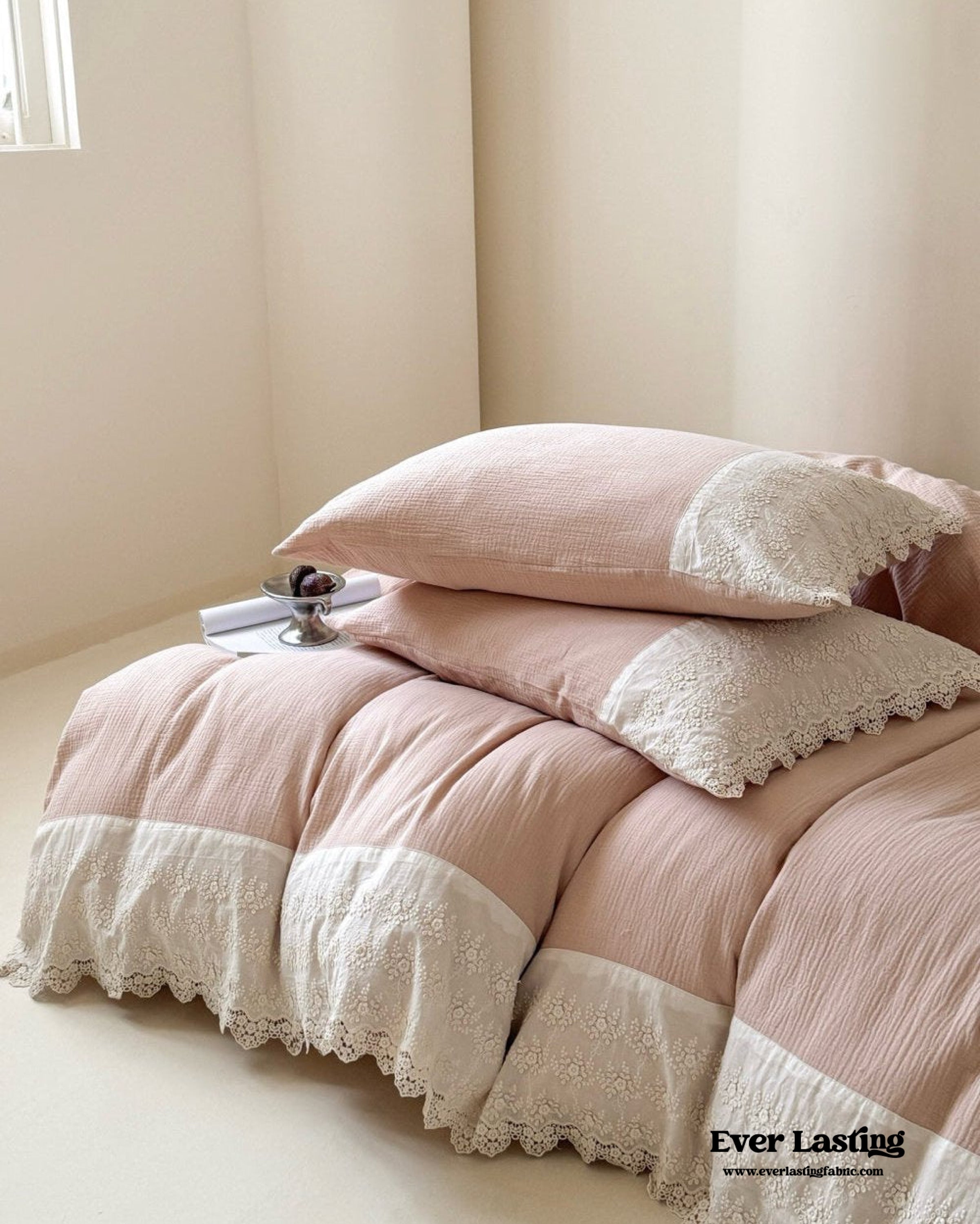 Margaux Lace Double Gauze Bedding Set - Chocolate Brown