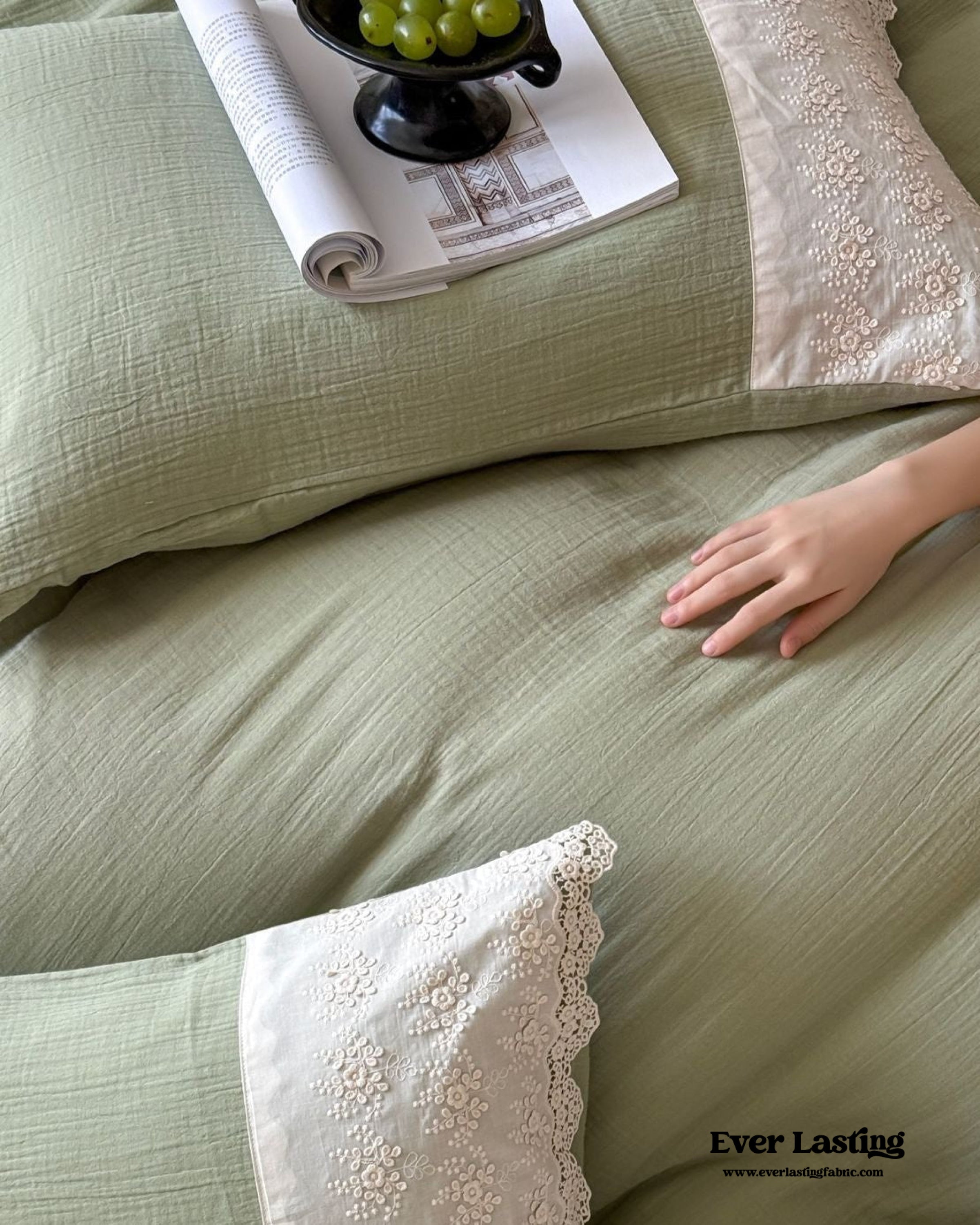 Margaux Lace Double Gauze Bedding Set - Chocolate Brown