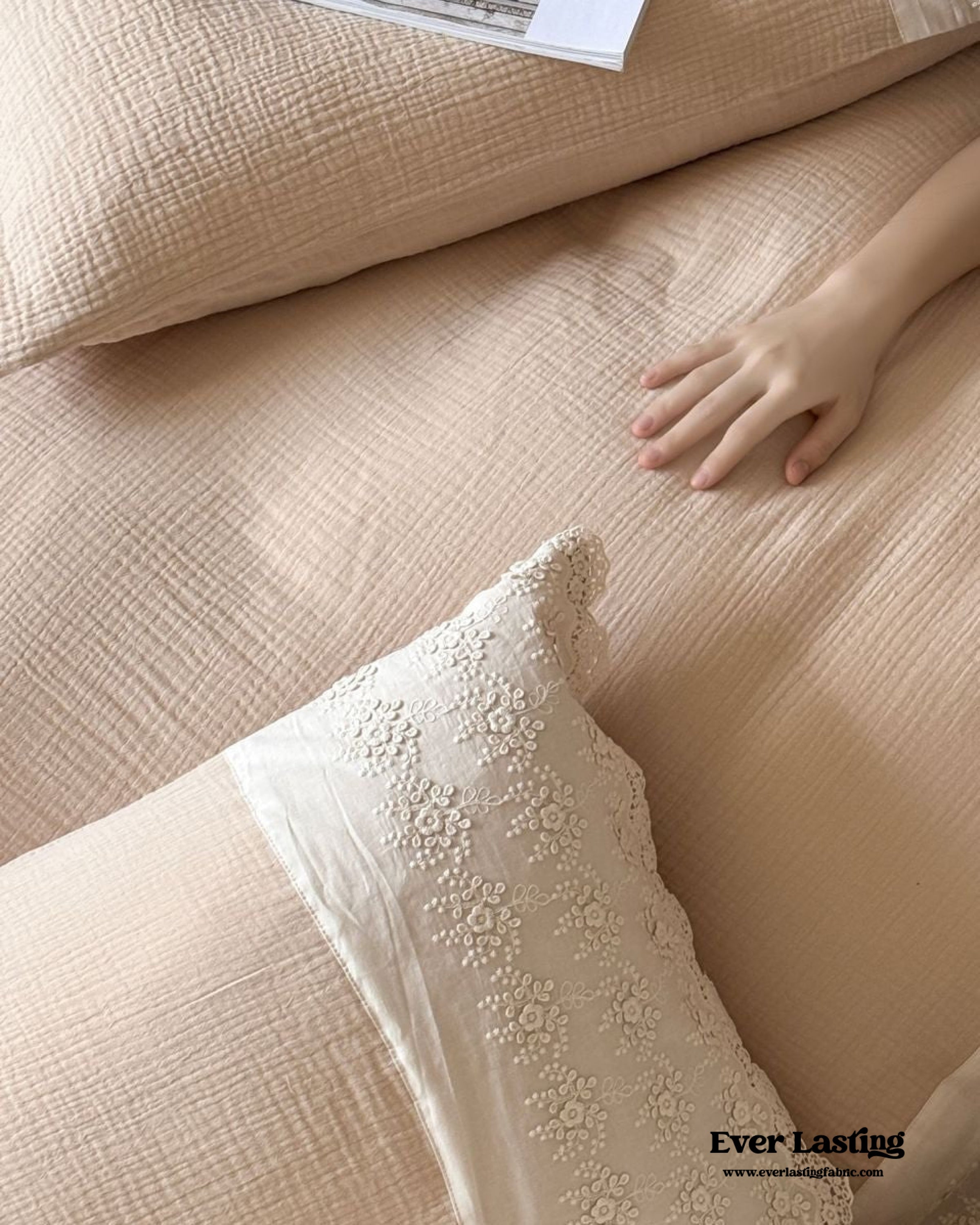 Margaux Lace Double Gauze Bedding Set - Chocolate Brown