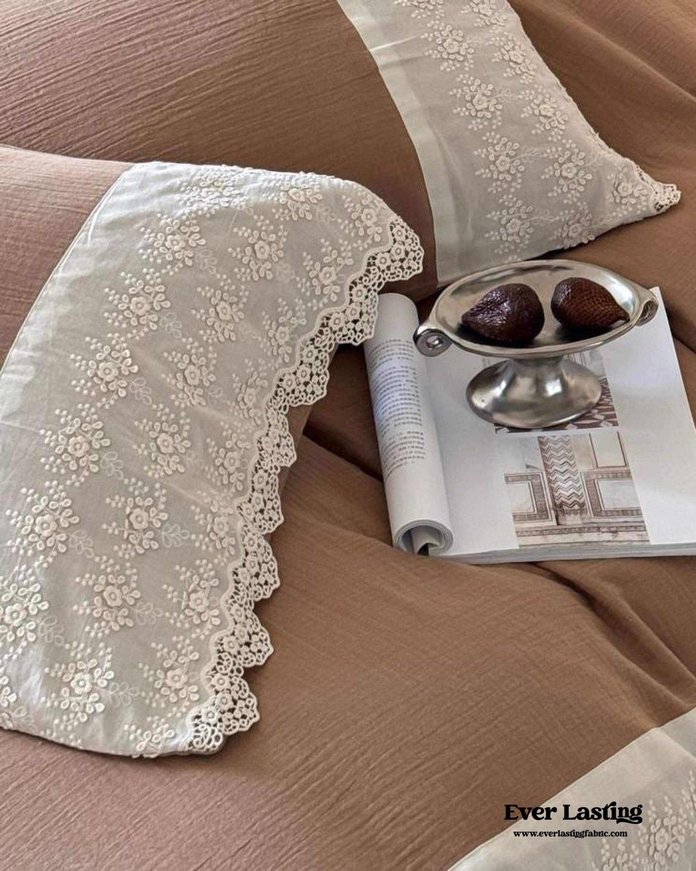 Margaux Lace Double Gauze Bedding Set - Pastel Pink
