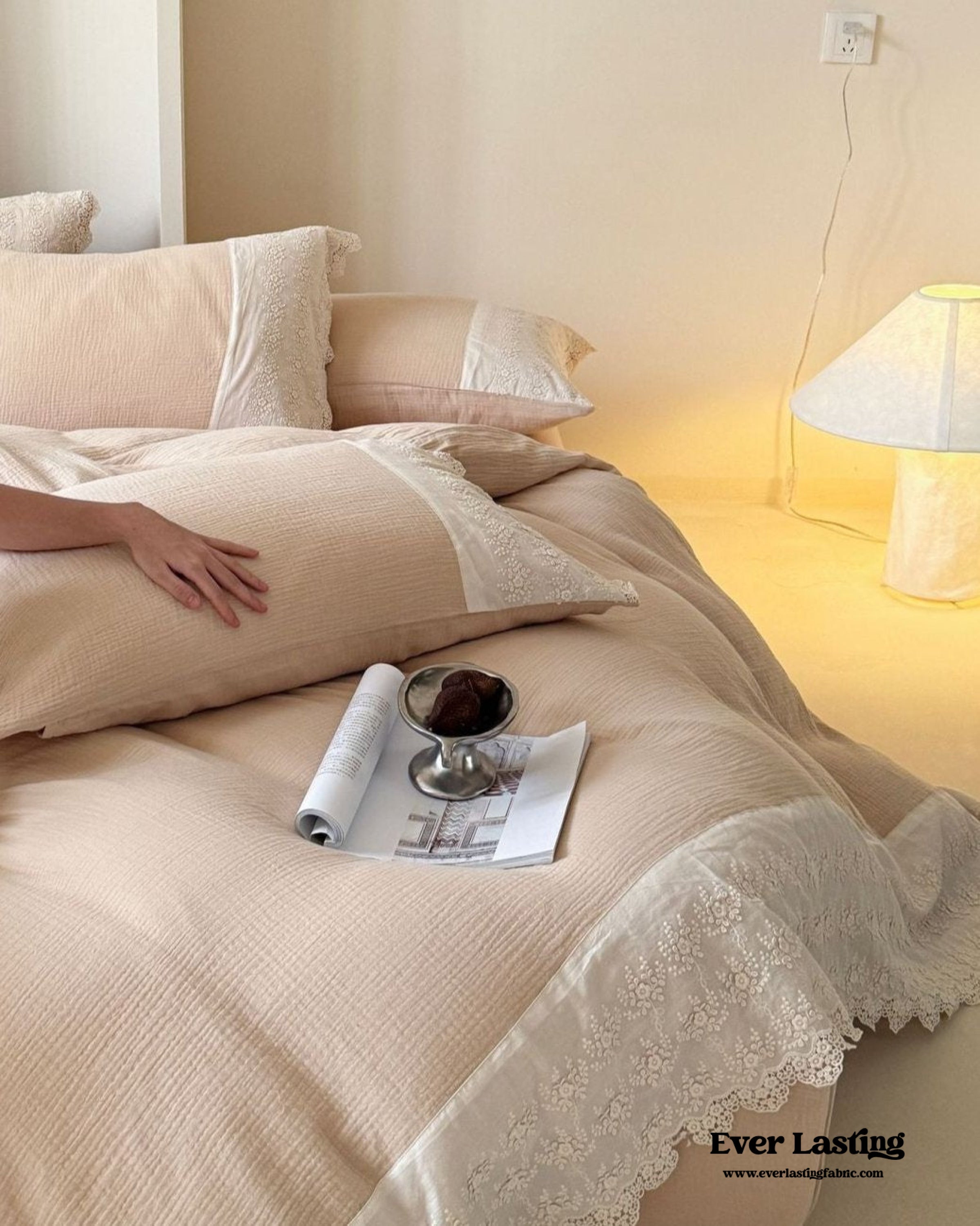 Margaux Lace Double Gauze Bedding Set - Pastel Pink