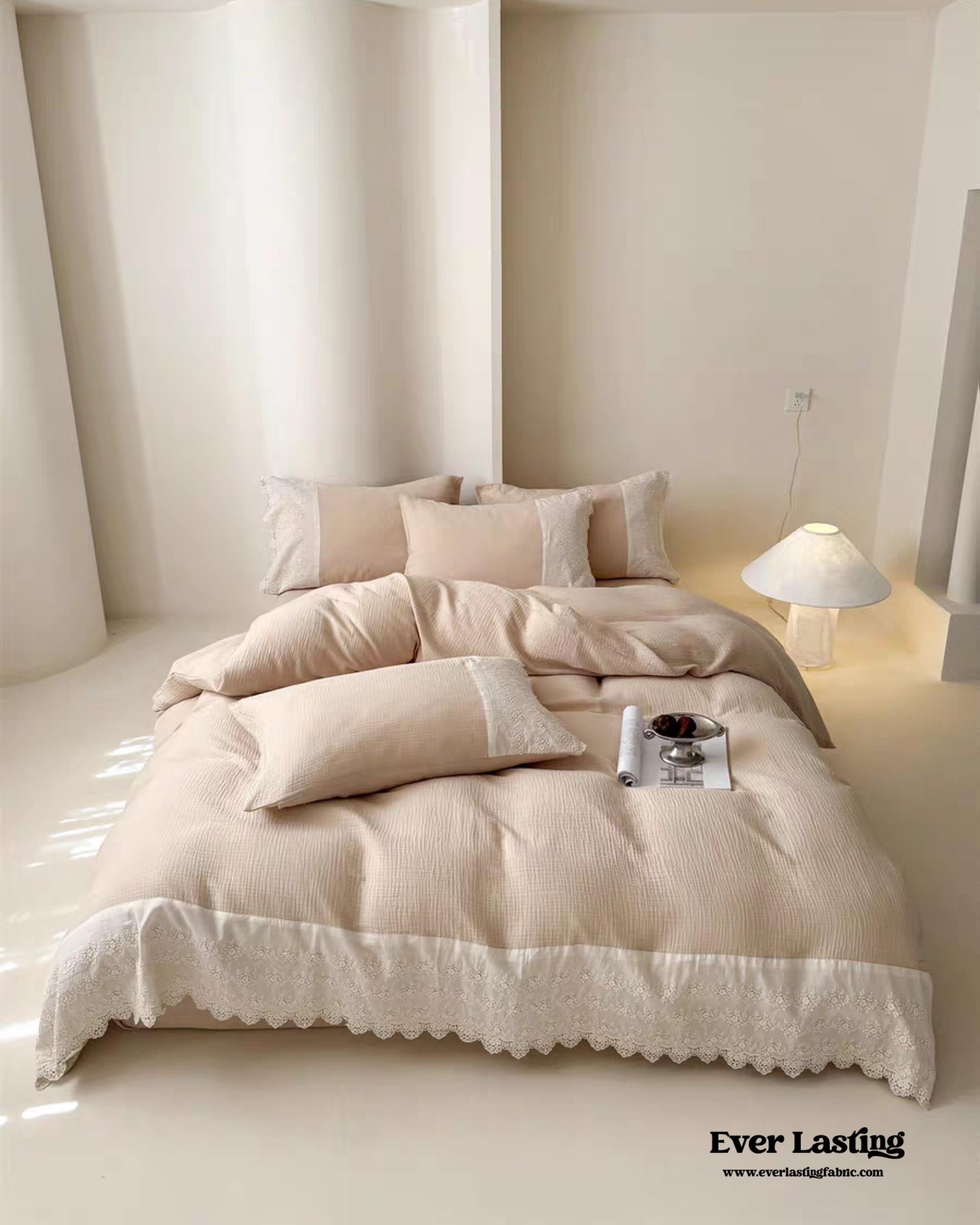 Margaux Lace Double Gauze Bedding Set - Pastel Pink
