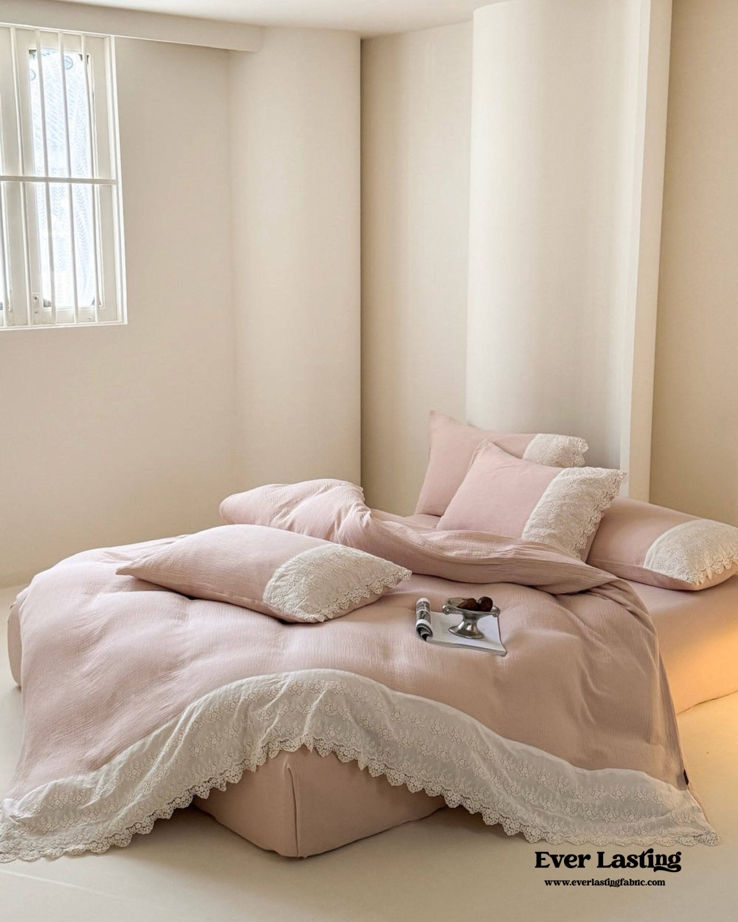 Margaux Lace Double Gauze Bedding Set - Pastel Pink