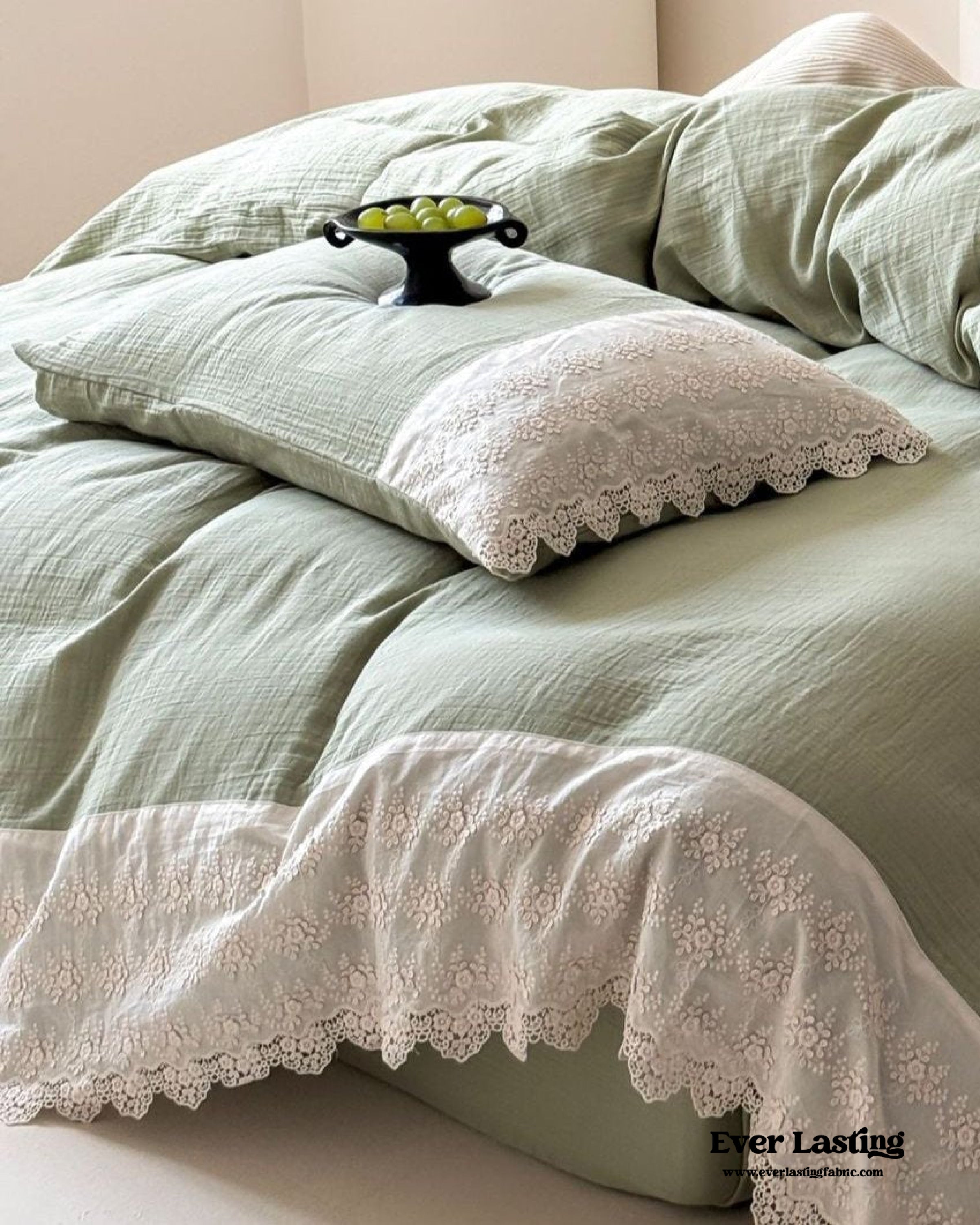 Margaux Lace Double Gauze Bedding Set - Pastel Pink