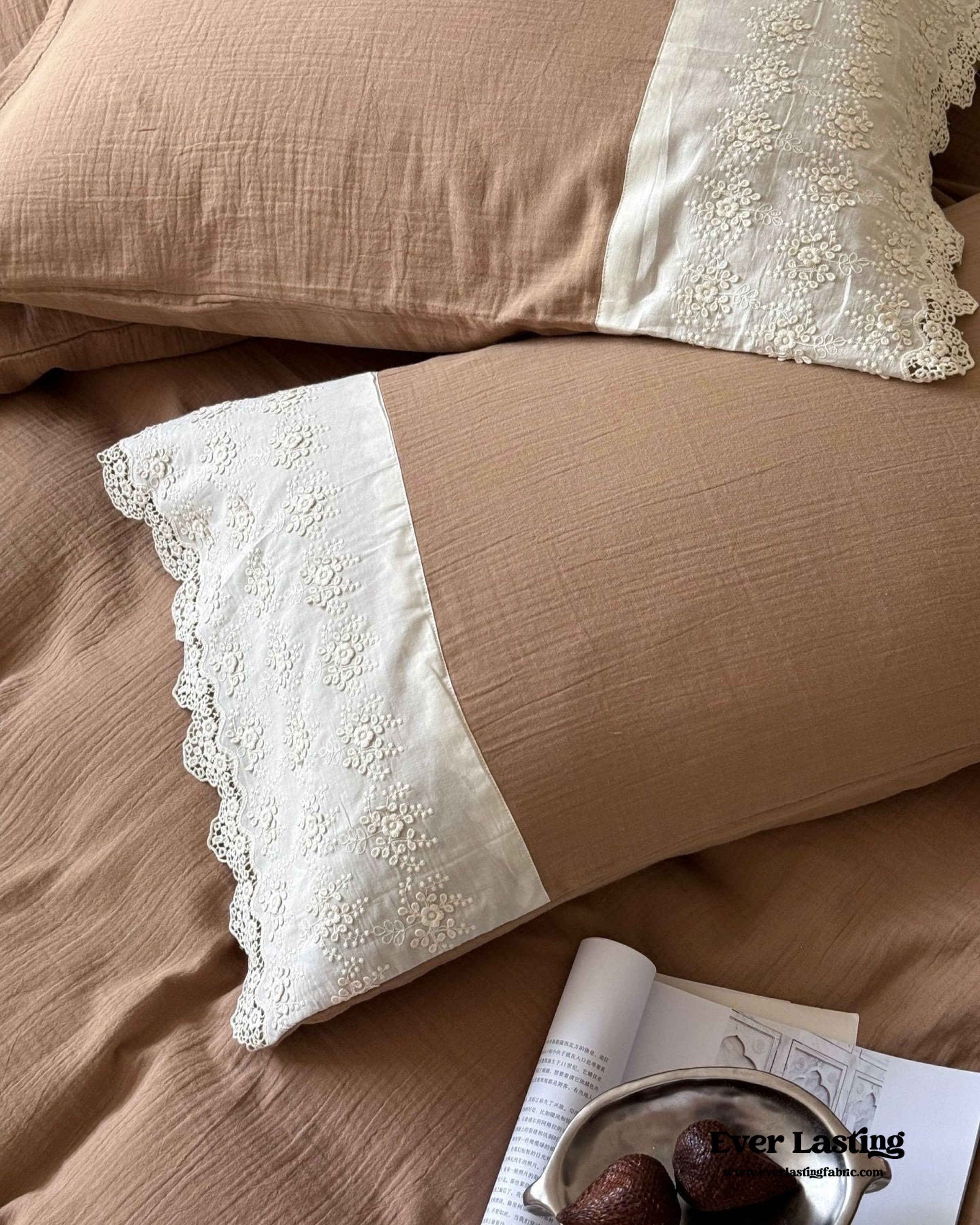 Margaux Lace Double Gauze Bedding Set - Pastel Pink