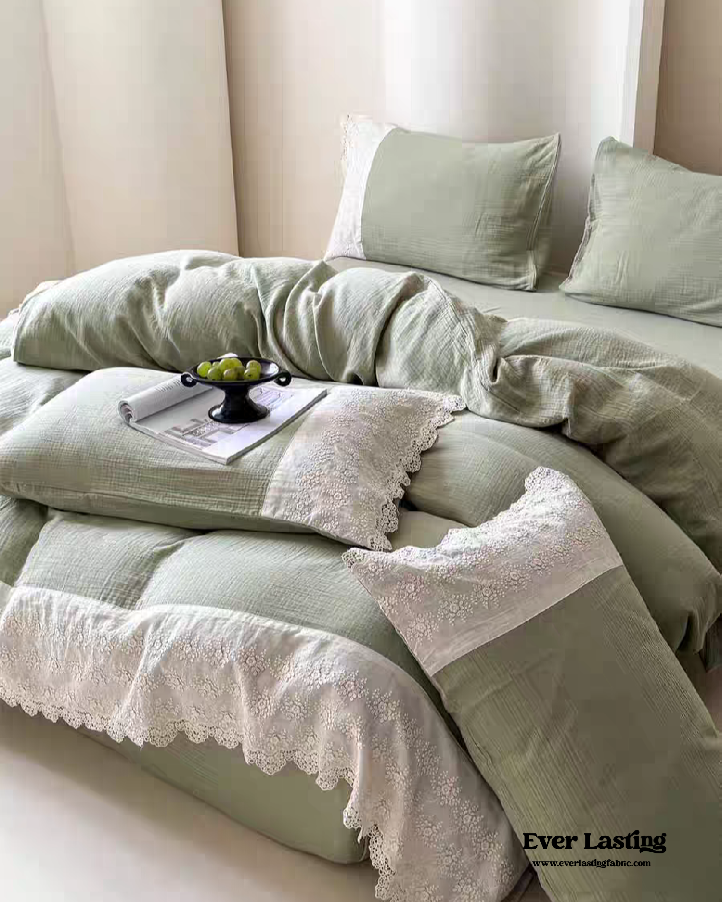 Margaux Lace Double Gauze Bedding Set - Pastel Pink