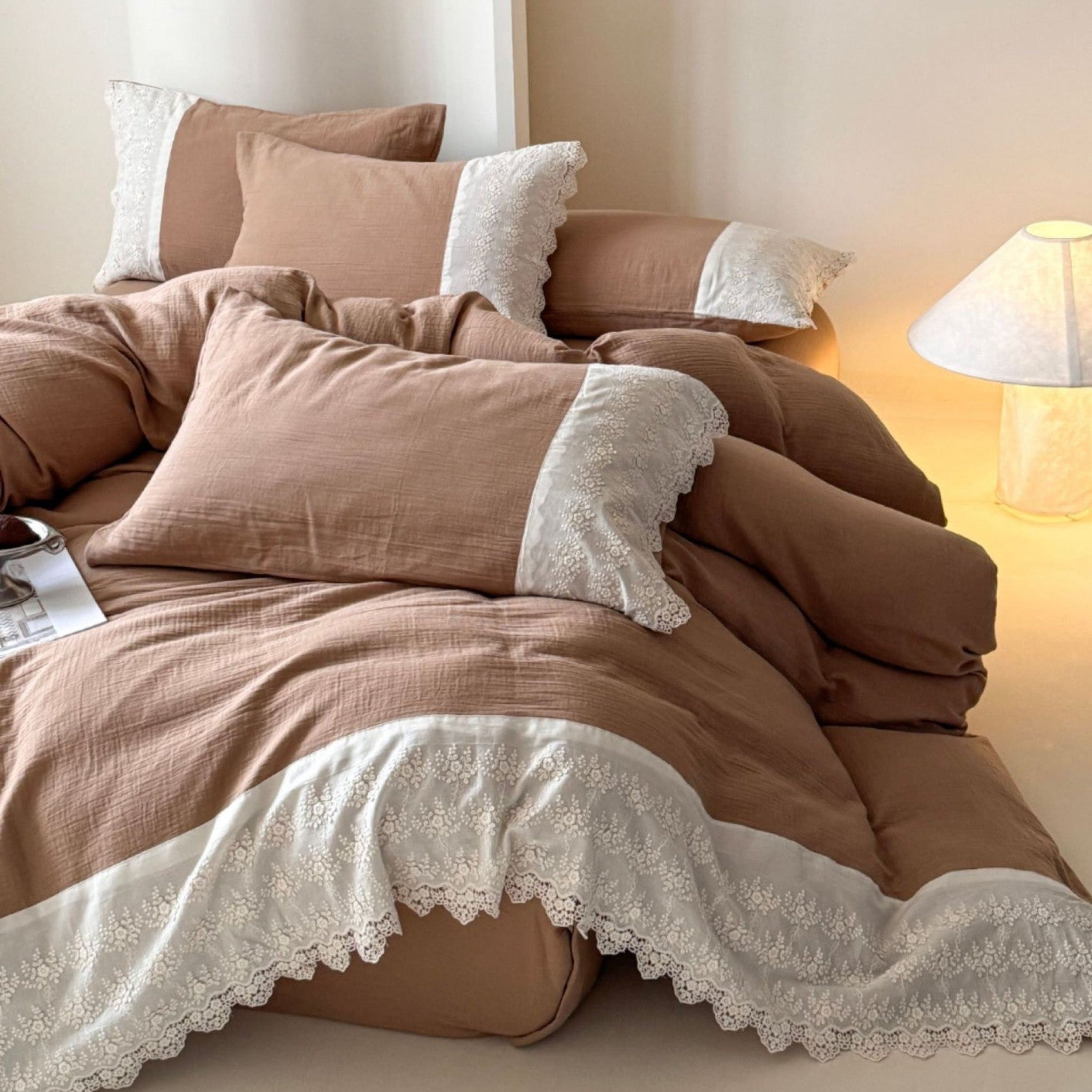 Margaux Lace Double Gauze Bedding Set - Pastel Pink
