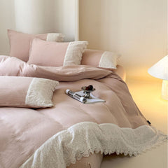 Margaux Lace Double Gauze Bedding Set - Pastel Pink