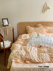 Marshmallow Puff Ruffle Bedding Set - Peach Orange