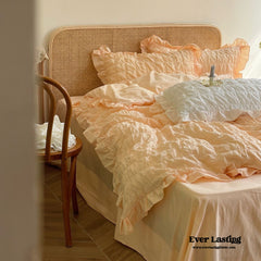 Marshmallow Puff Ruffle Bedding Set - Peach Orange