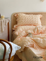 Marshmallow Puff Ruffle Bedding Set - Peach Orange