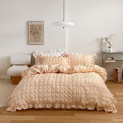 Marshmallow Puff Ruffle Bedding Set - Peach Orange