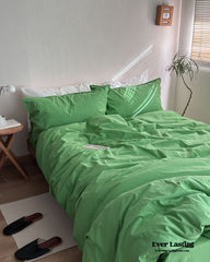 Maximalist Green Solid Color Cotton Bedding Set