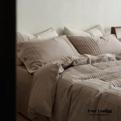 Milo Minimalist Solid Button Bedding Set - Brown