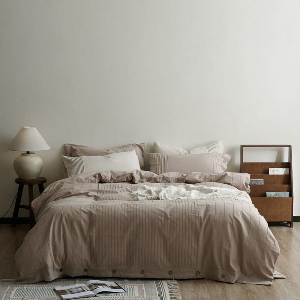 Milo Minimalist Solid Button Bedding Set - Brown