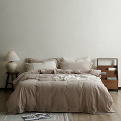 Milo Minimalist Solid Button Bedding Set - Brown