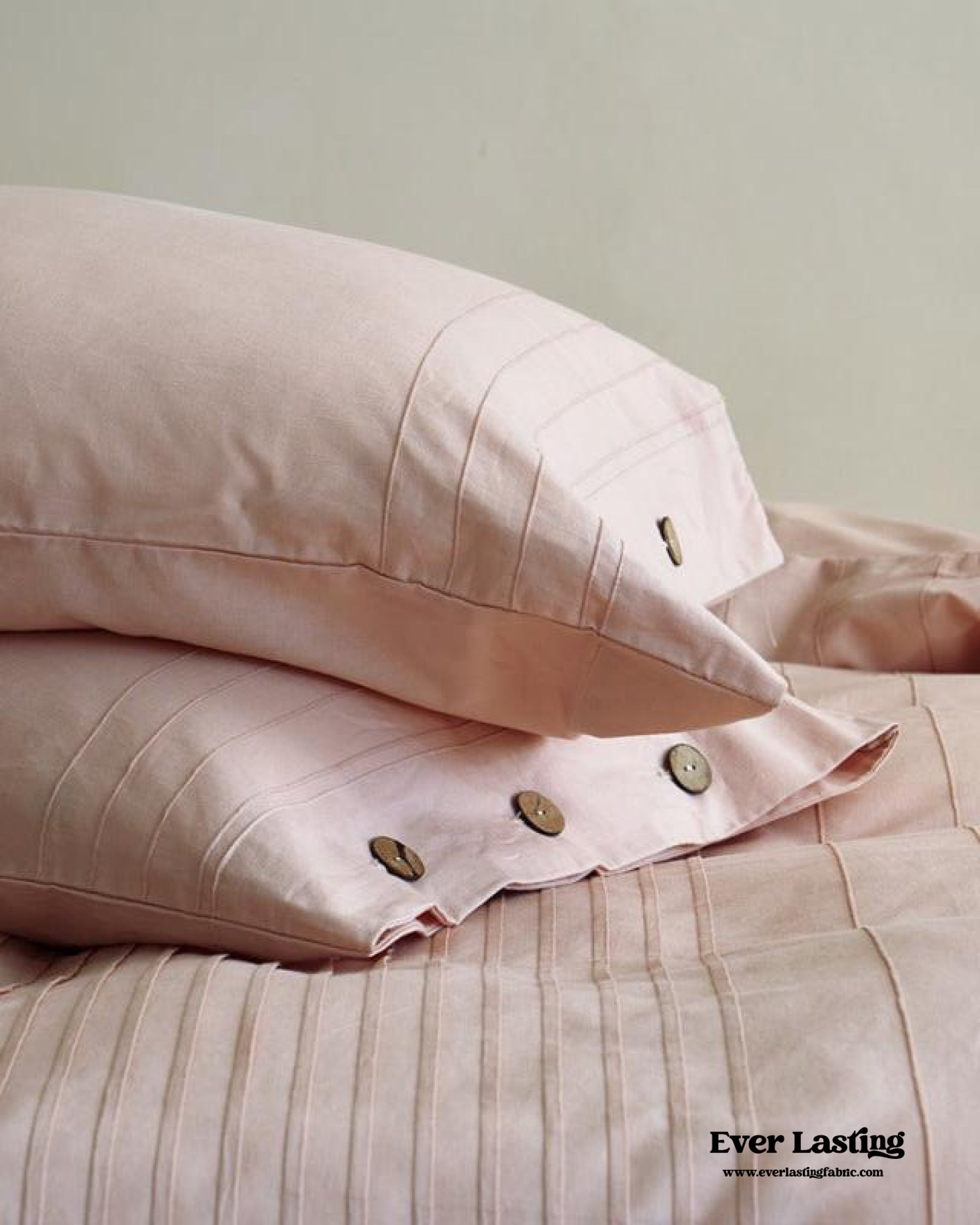Milo Minimalist Solid Button Bedding Set - Pink