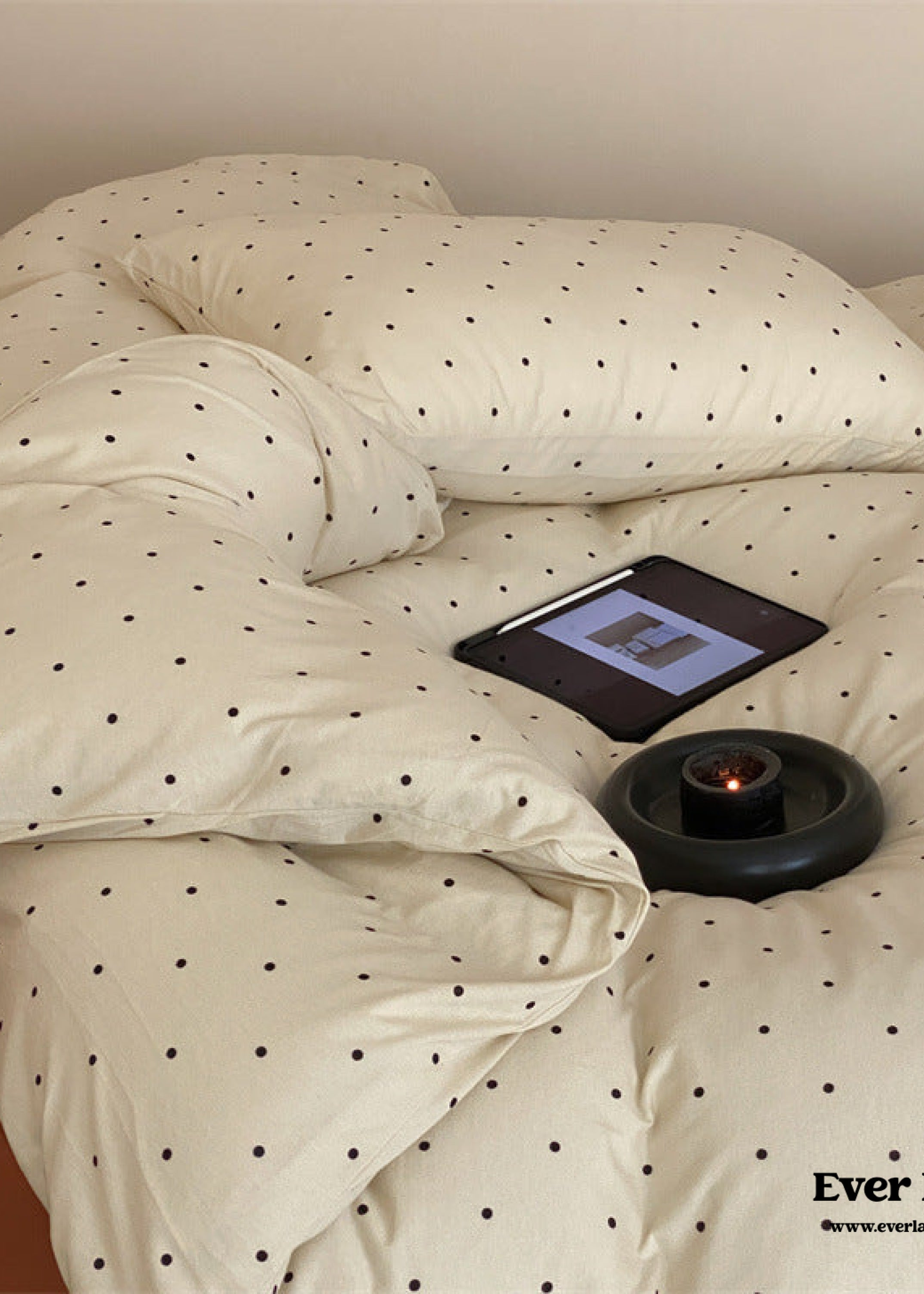 Mini Polka Dot Jersey Knit Bedding Set - Black + Pink