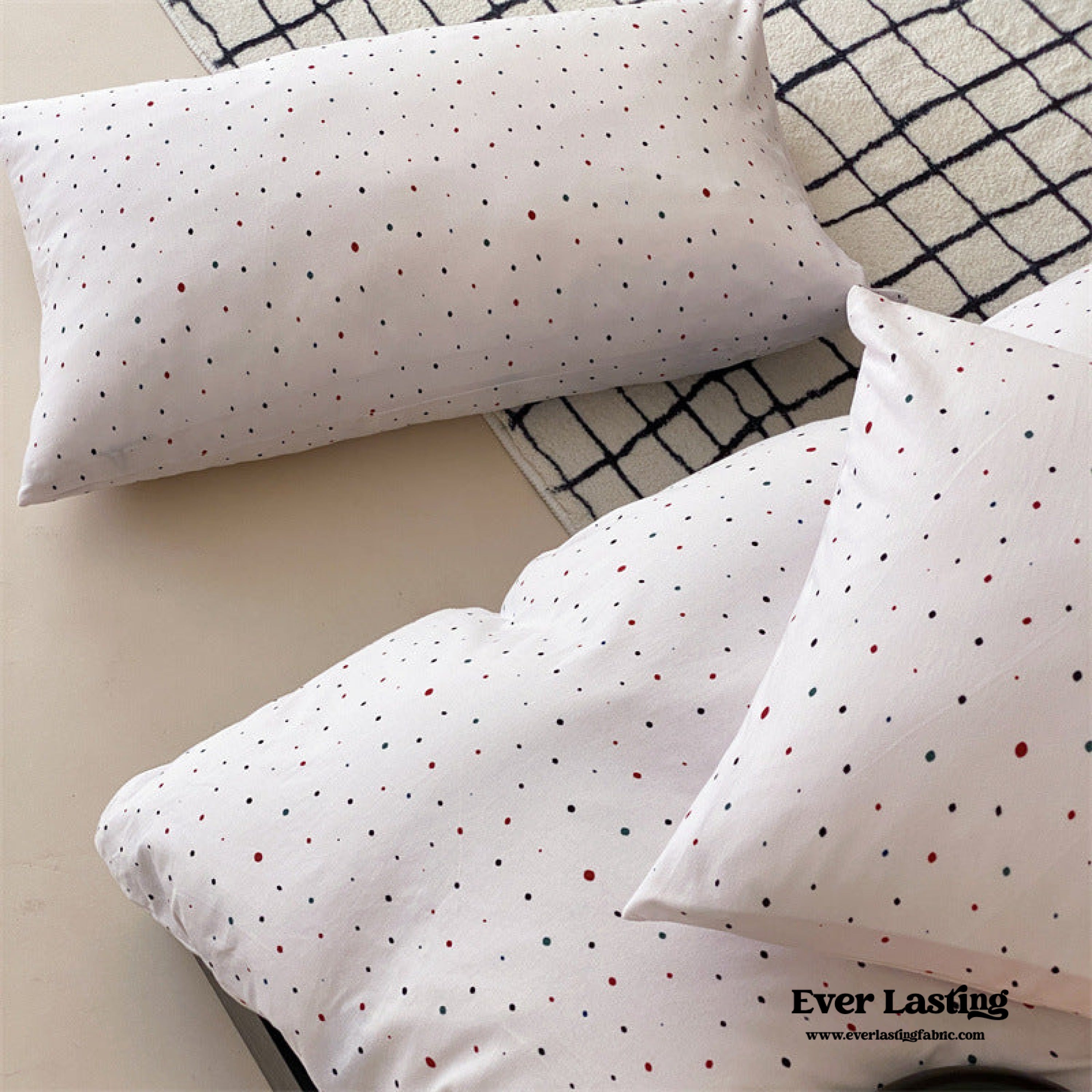 Mini Polka Dot Jersey Knit Bedding Set - Black + Pink