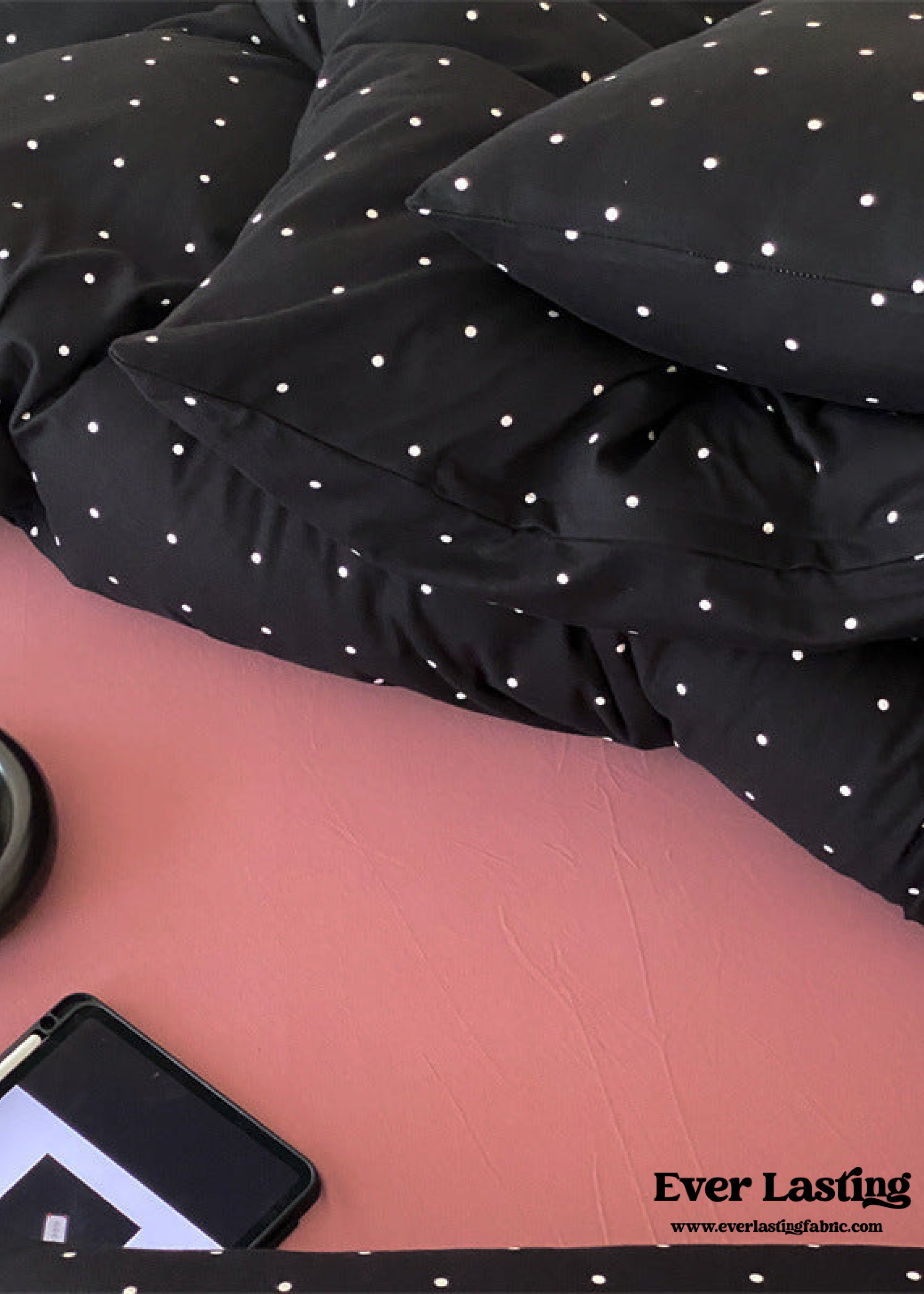 Mini Polka Dot Jersey Knit Bedding Set - Black + Pink