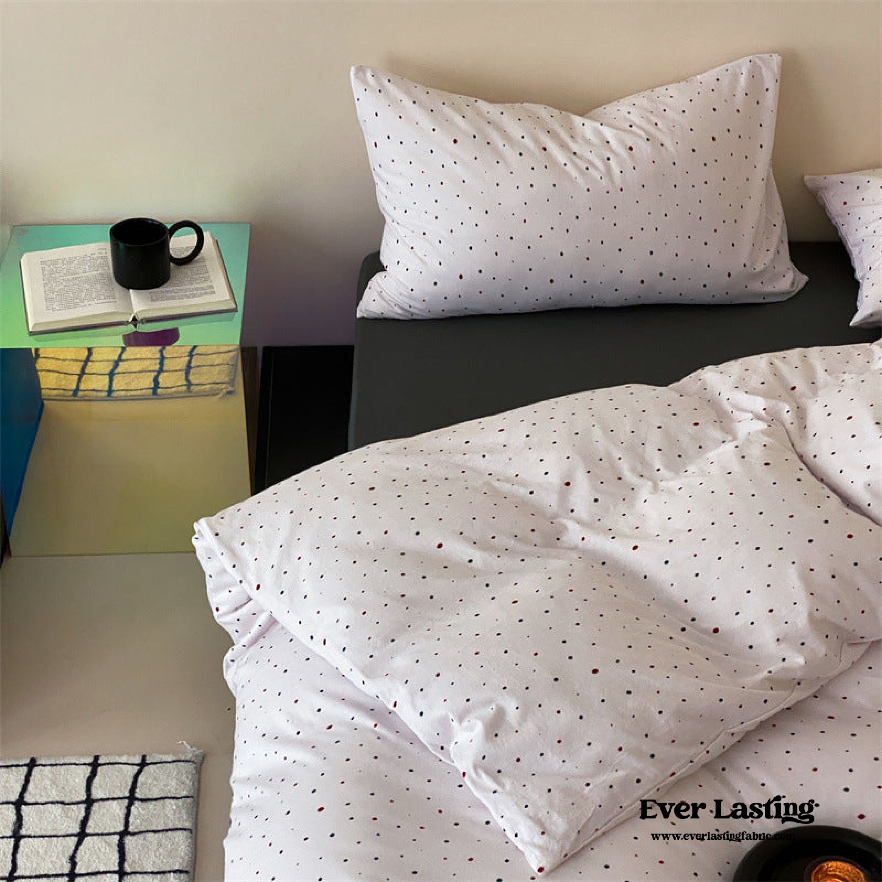 Mini Polka Dot Jersey Knit Bedding Set - Black + Pink