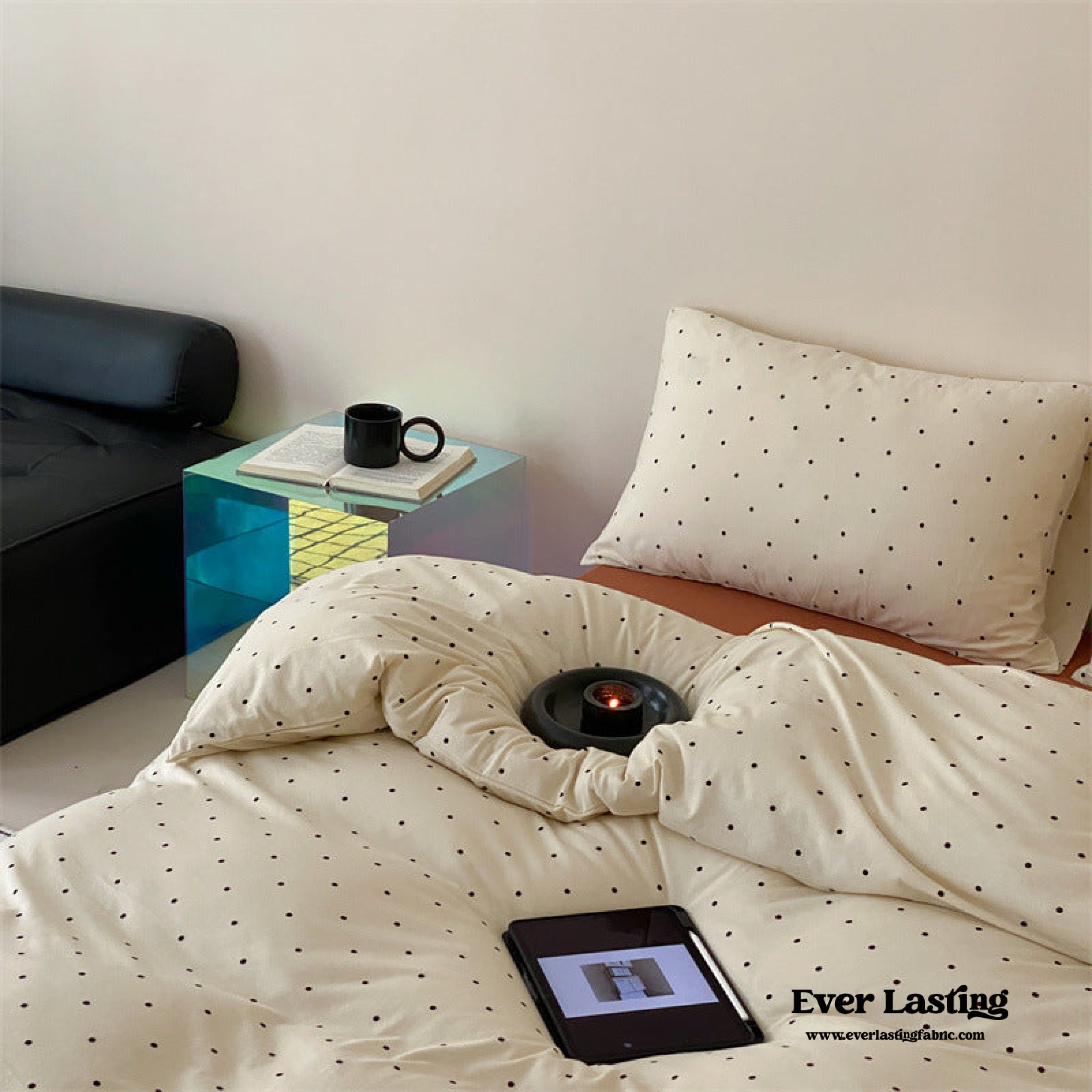 Mini Polka Dot Jersey Knit Bedding Set - Black + Pink