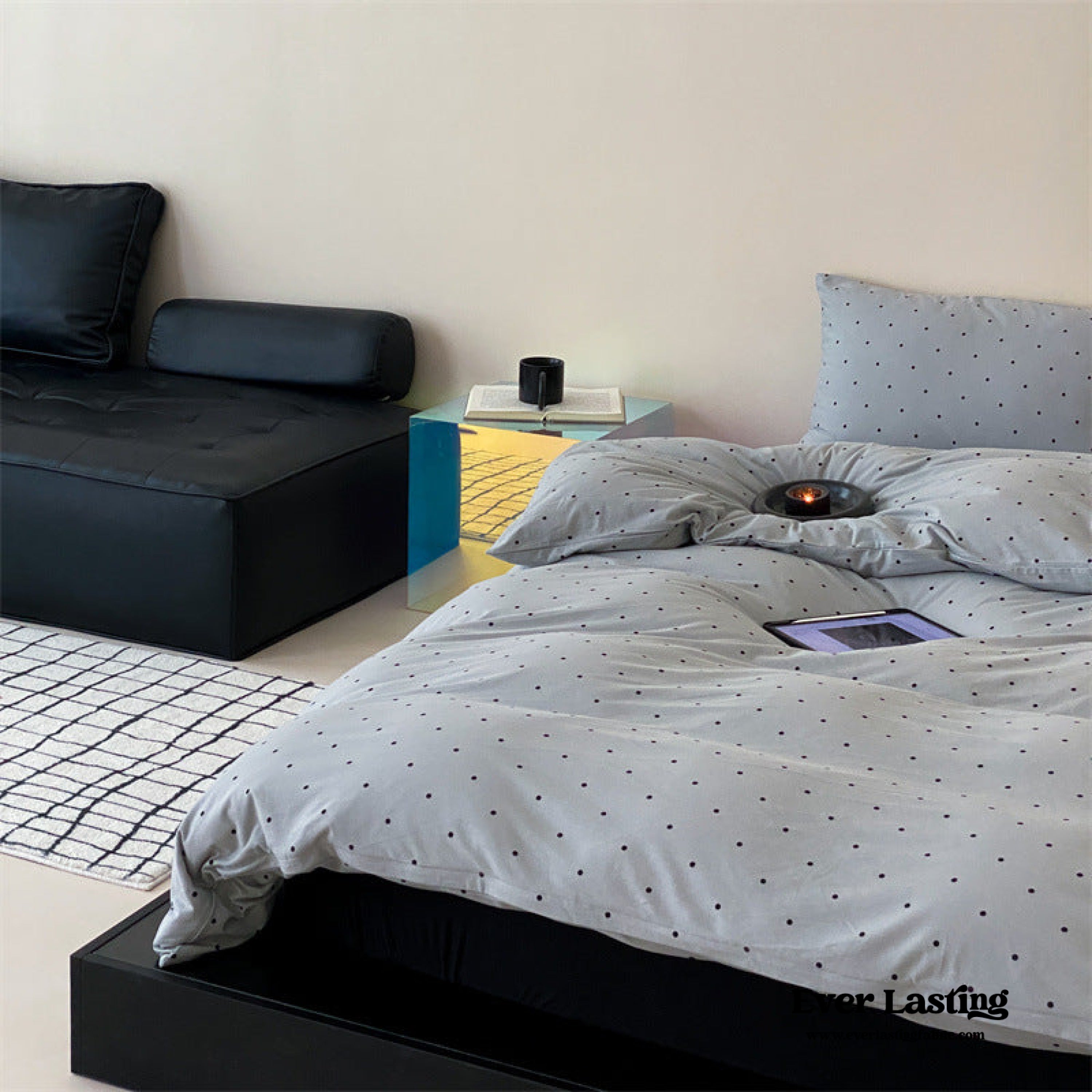 Mini Polka Dot Jersey Knit Bedding Set - Black + Pink