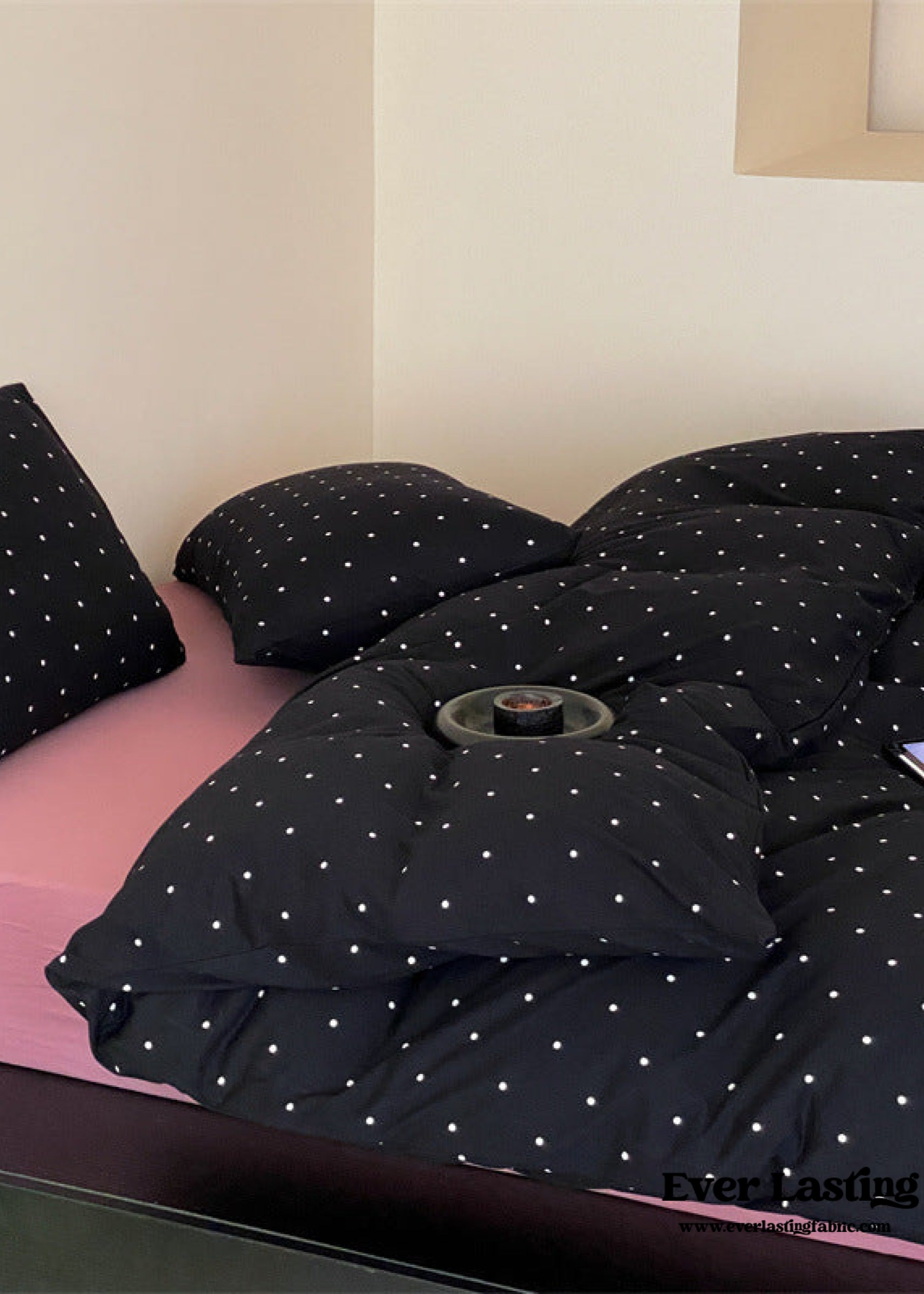 Mini Polka Dot Jersey Knit Bedding Set - Black + Pink