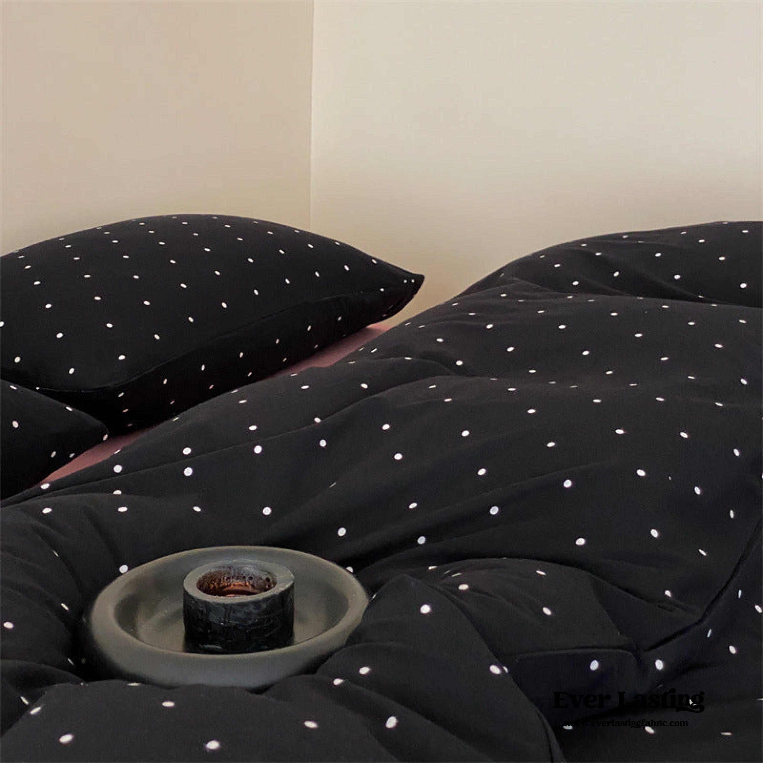 Mini Polka Dot Jersey Knit Bedding Set - Black + Pink