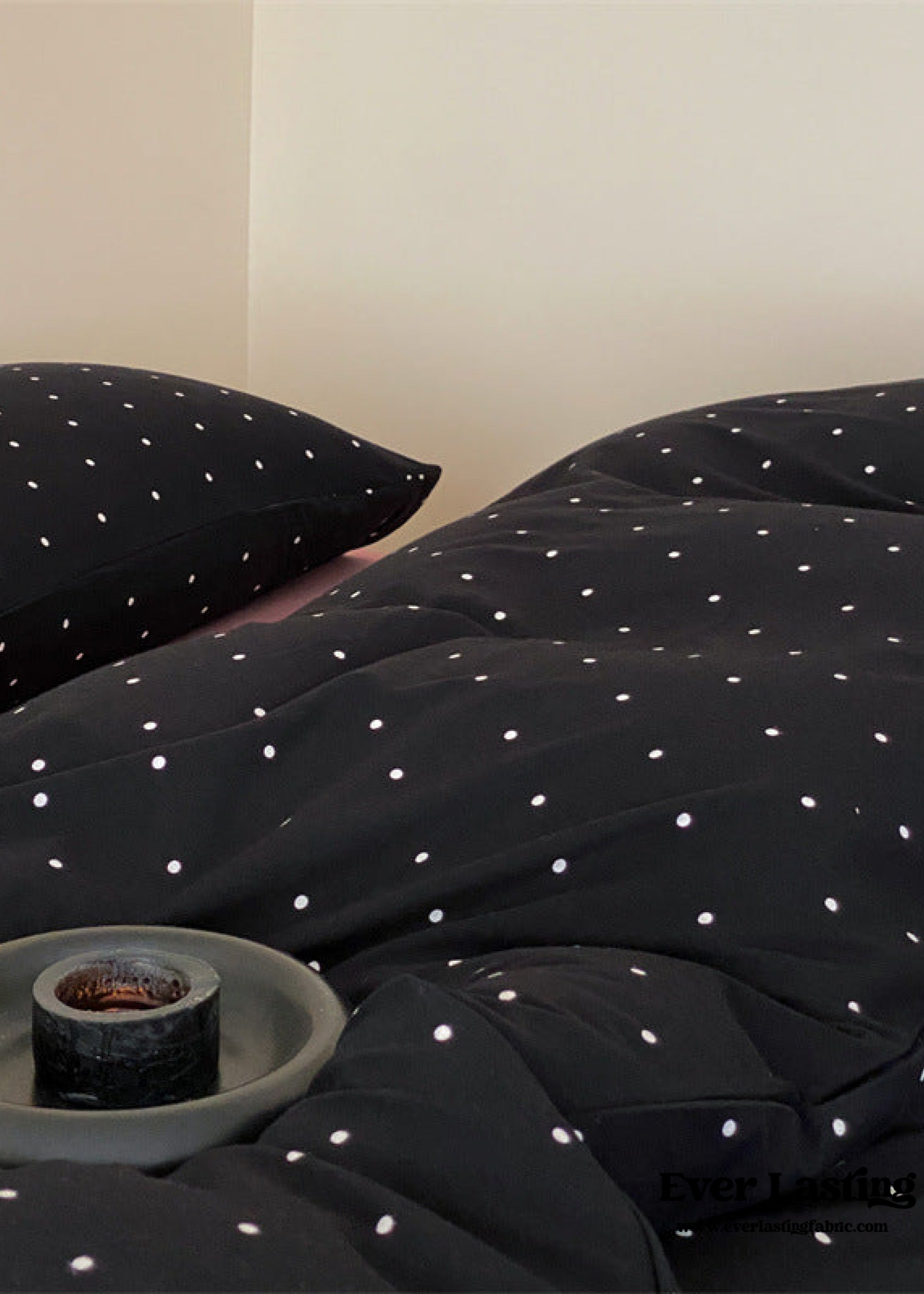 Mini Polka Dot Jersey Knit Bedding Set - Black + Pink