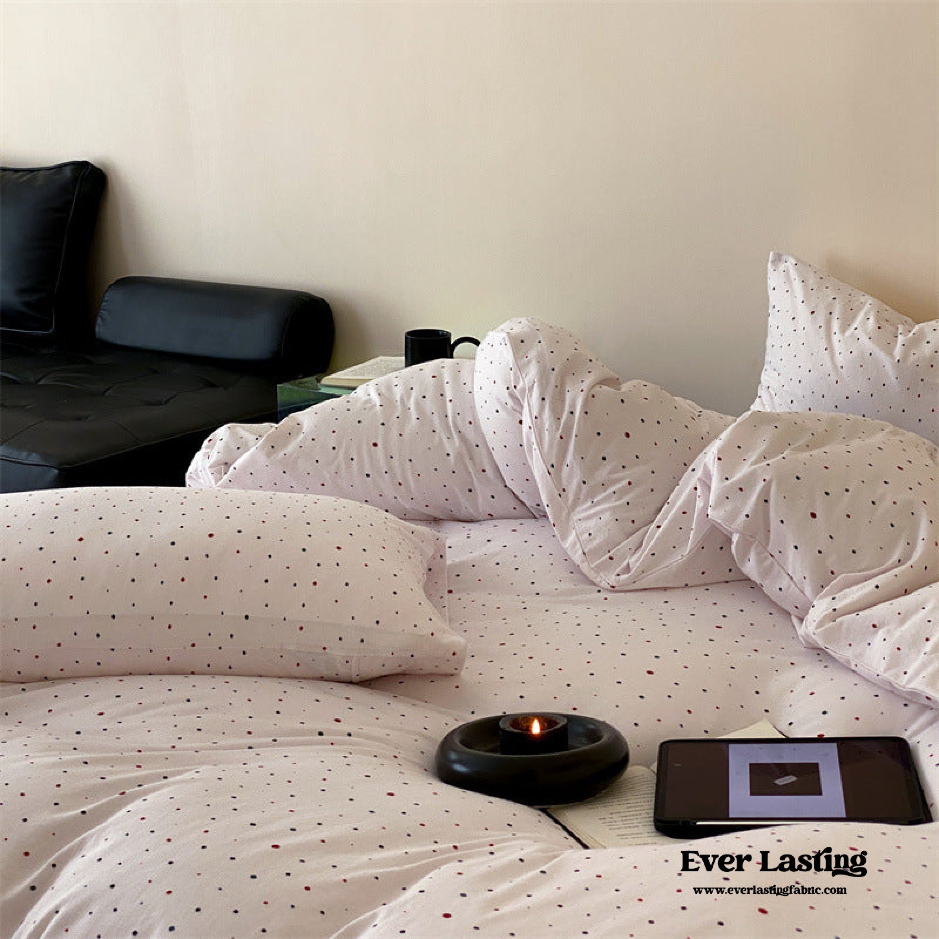 Mini Polka Dot Jersey Knit Bedding Set - Black + Pink