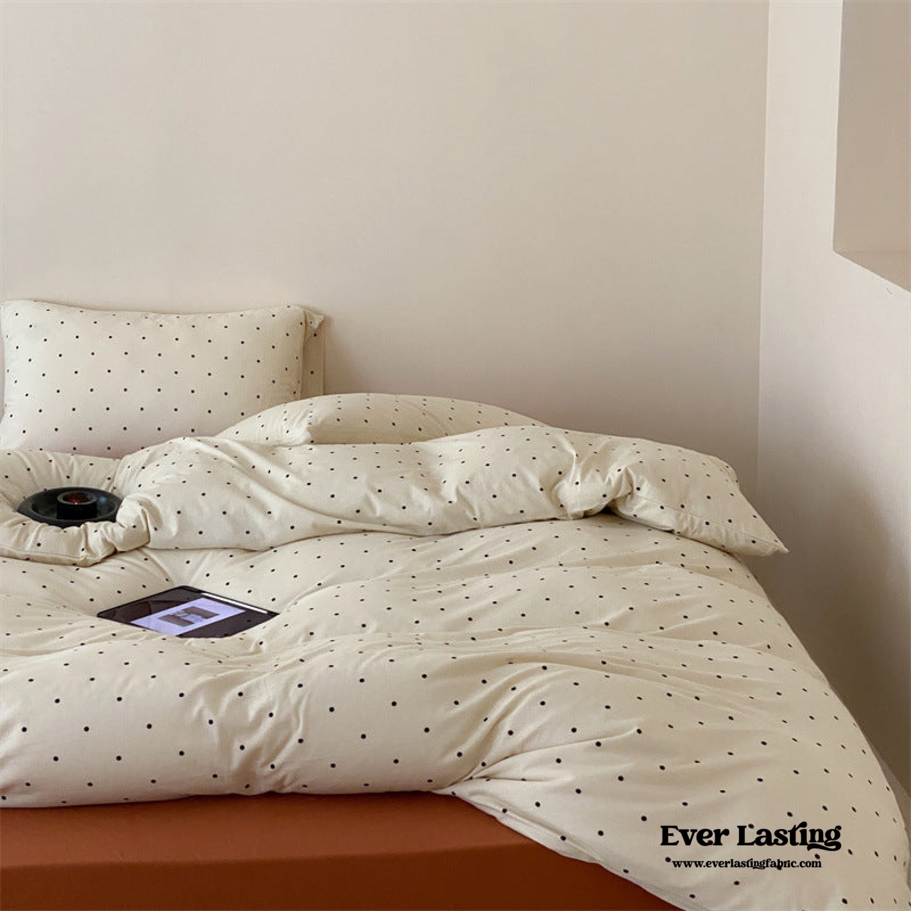 Mini Polka Dot Jersey Knit Bedding Set - Black + Pink