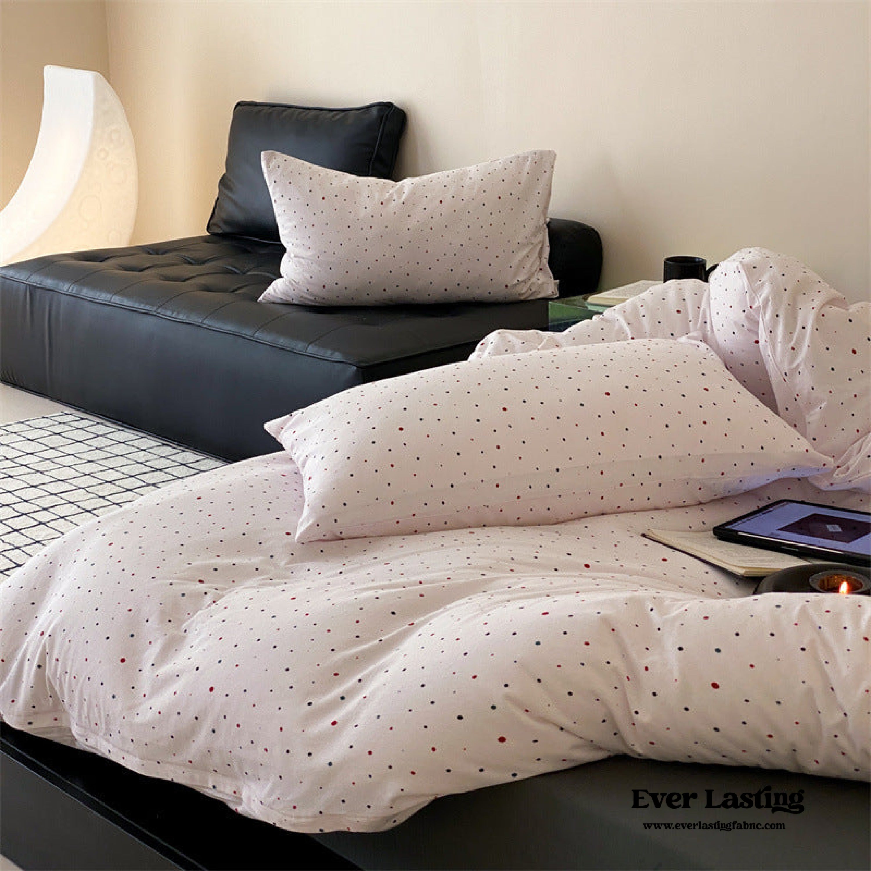 Mini Polka Dot Jersey Knit Bedding Set - Black + Pink