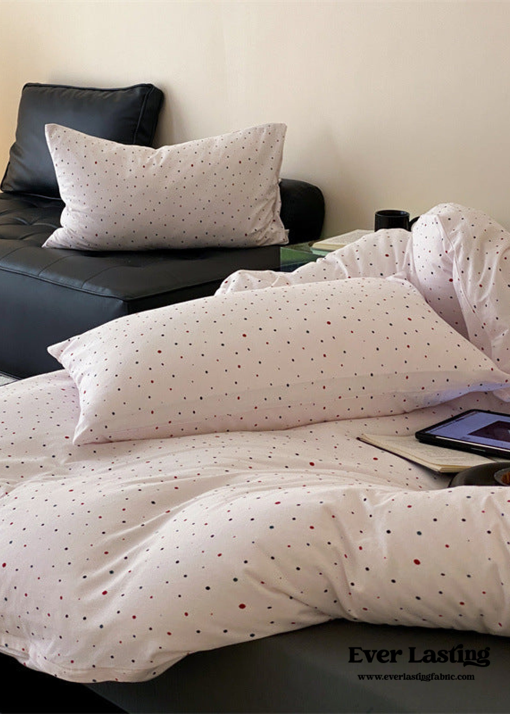 Mini Polka Dot Jersey Knit Bedding Set - Black + Pink
