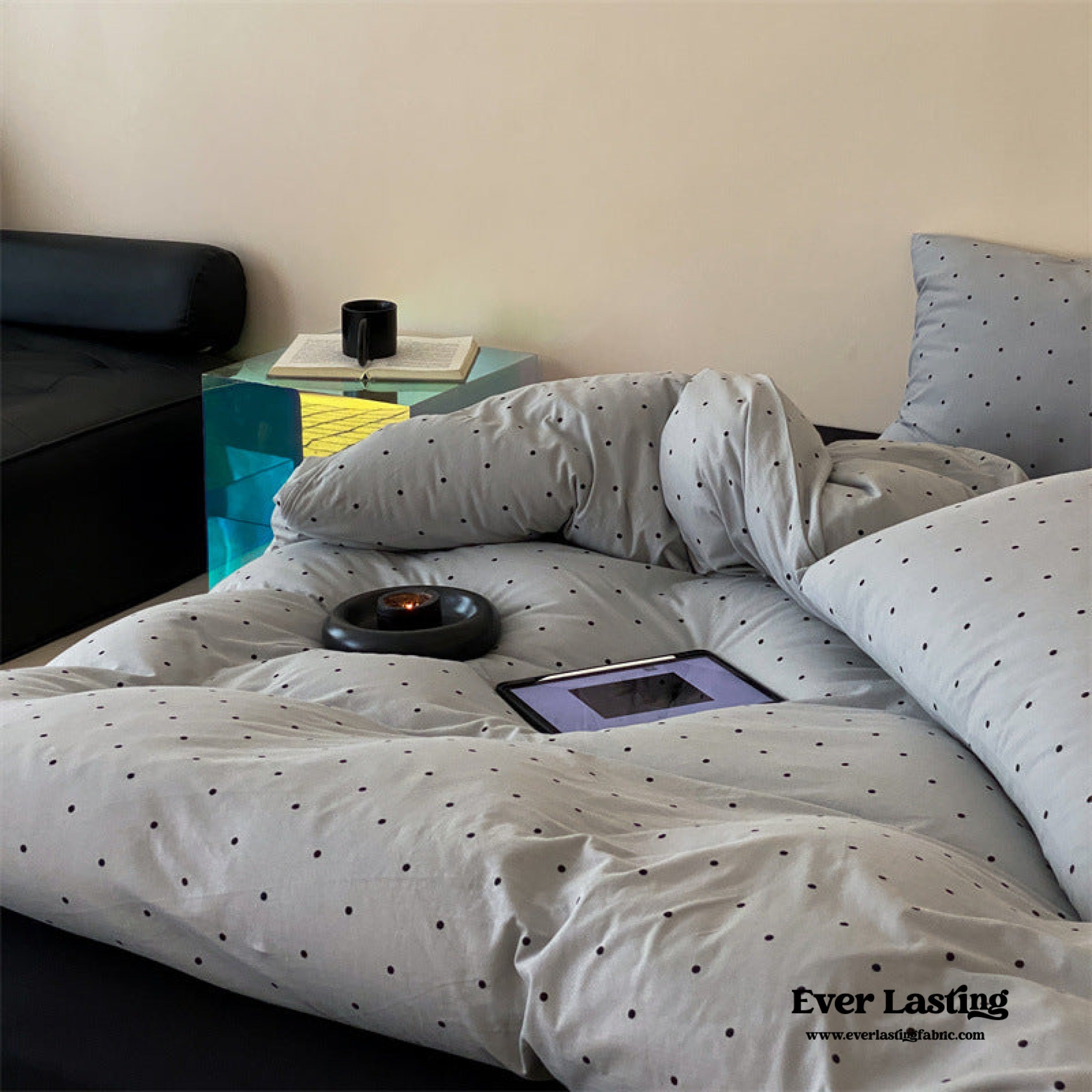 Mini Polka Dot Jersey Knit Bedding Set - Black + Pink