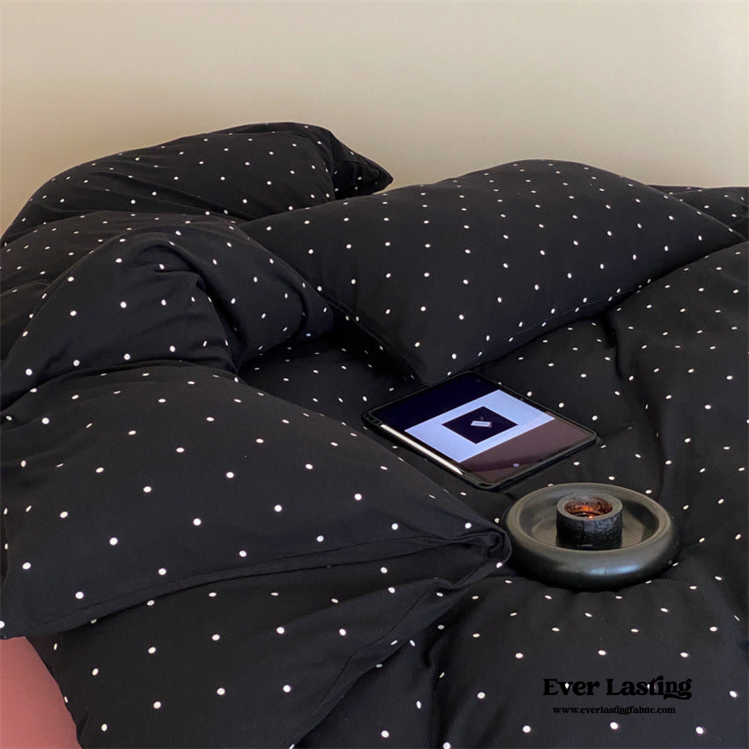 Mini Polka Dot Jersey Knit Bedding Set - Black + Pink