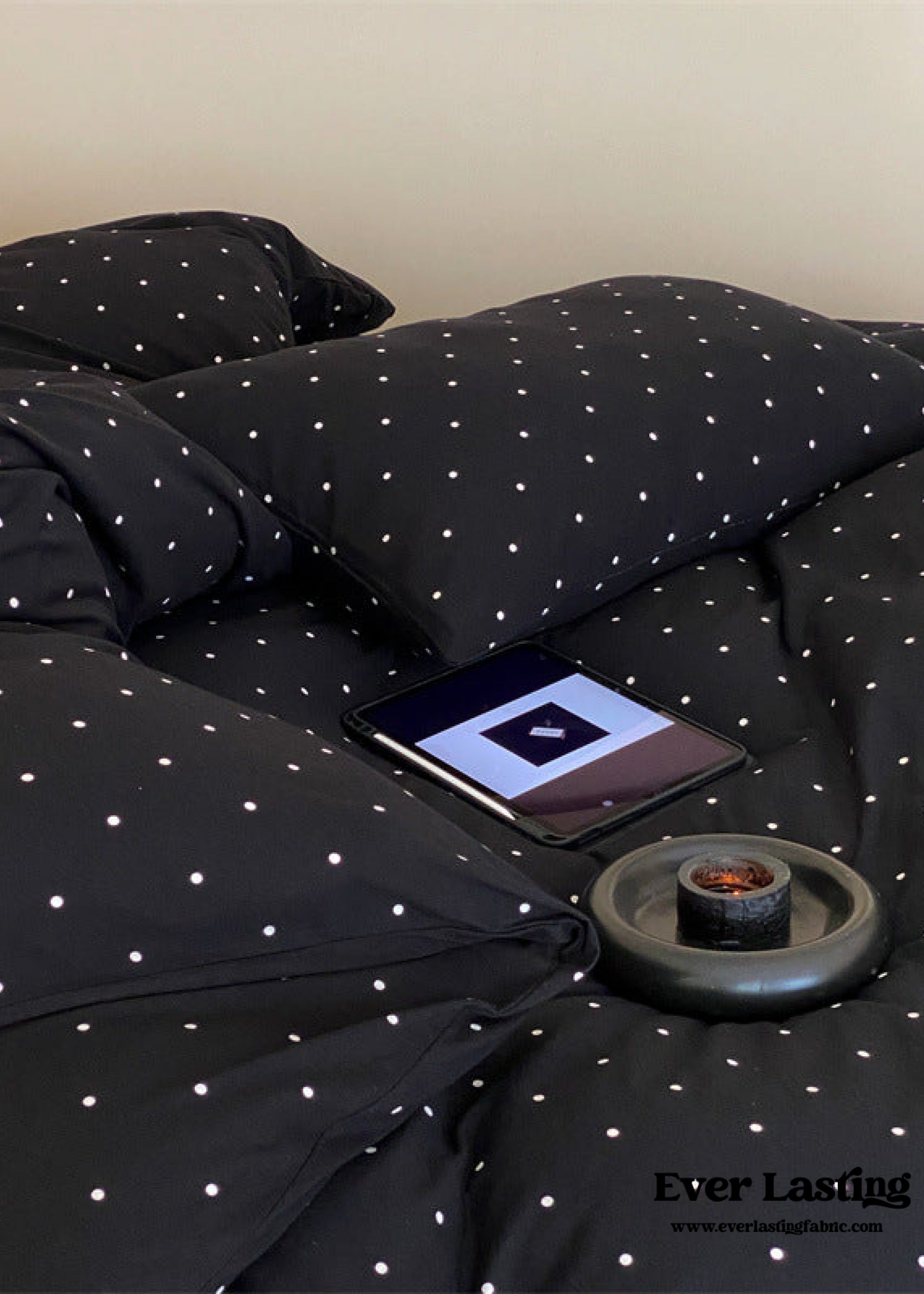 Mini Polka Dot Jersey Knit Bedding Set - Black + Pink