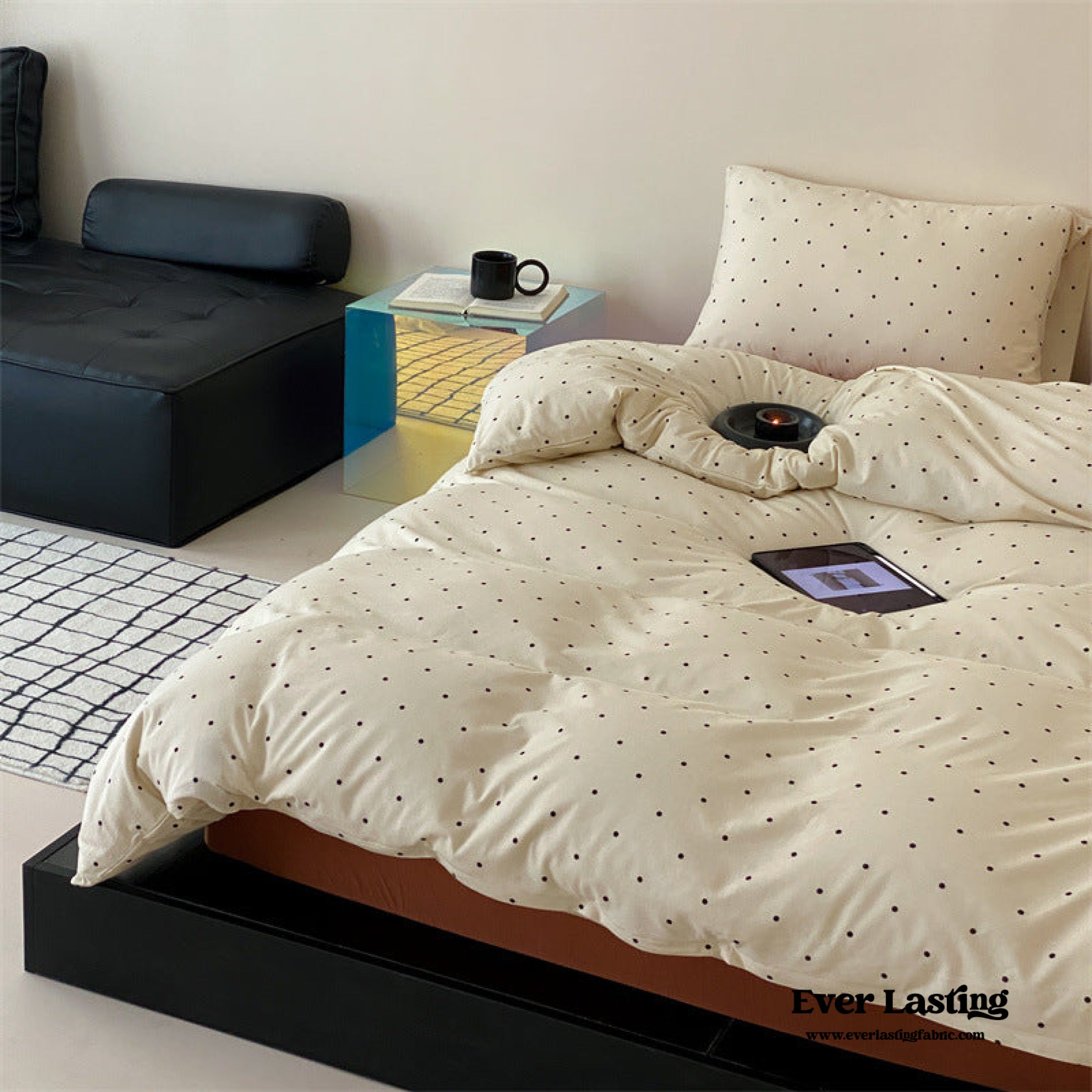 Mini Polka Dot Jersey Knit Bedding Set - Black + Pink