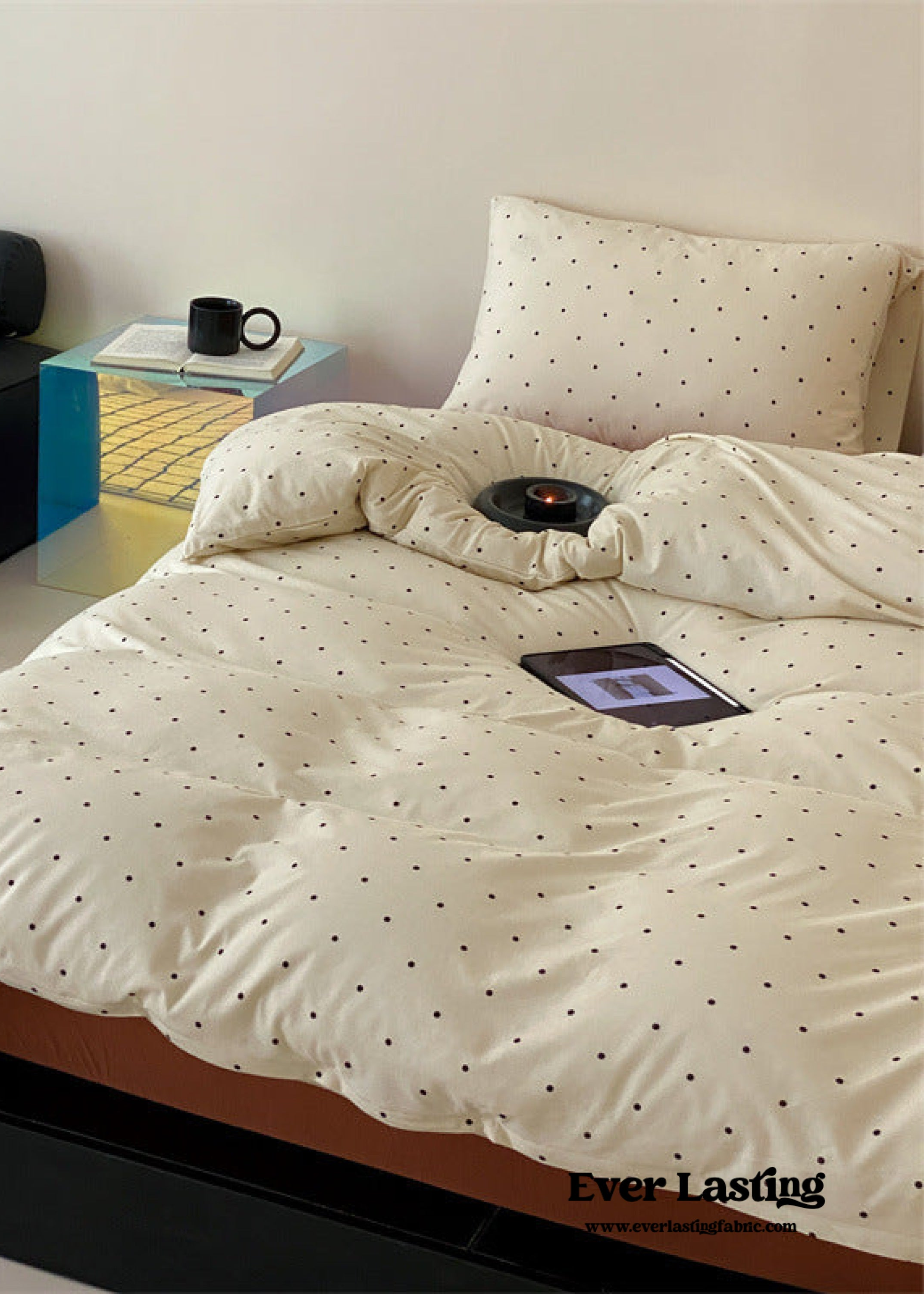 Mini Polka Dot Jersey Knit Bedding Set - Black + Pink
