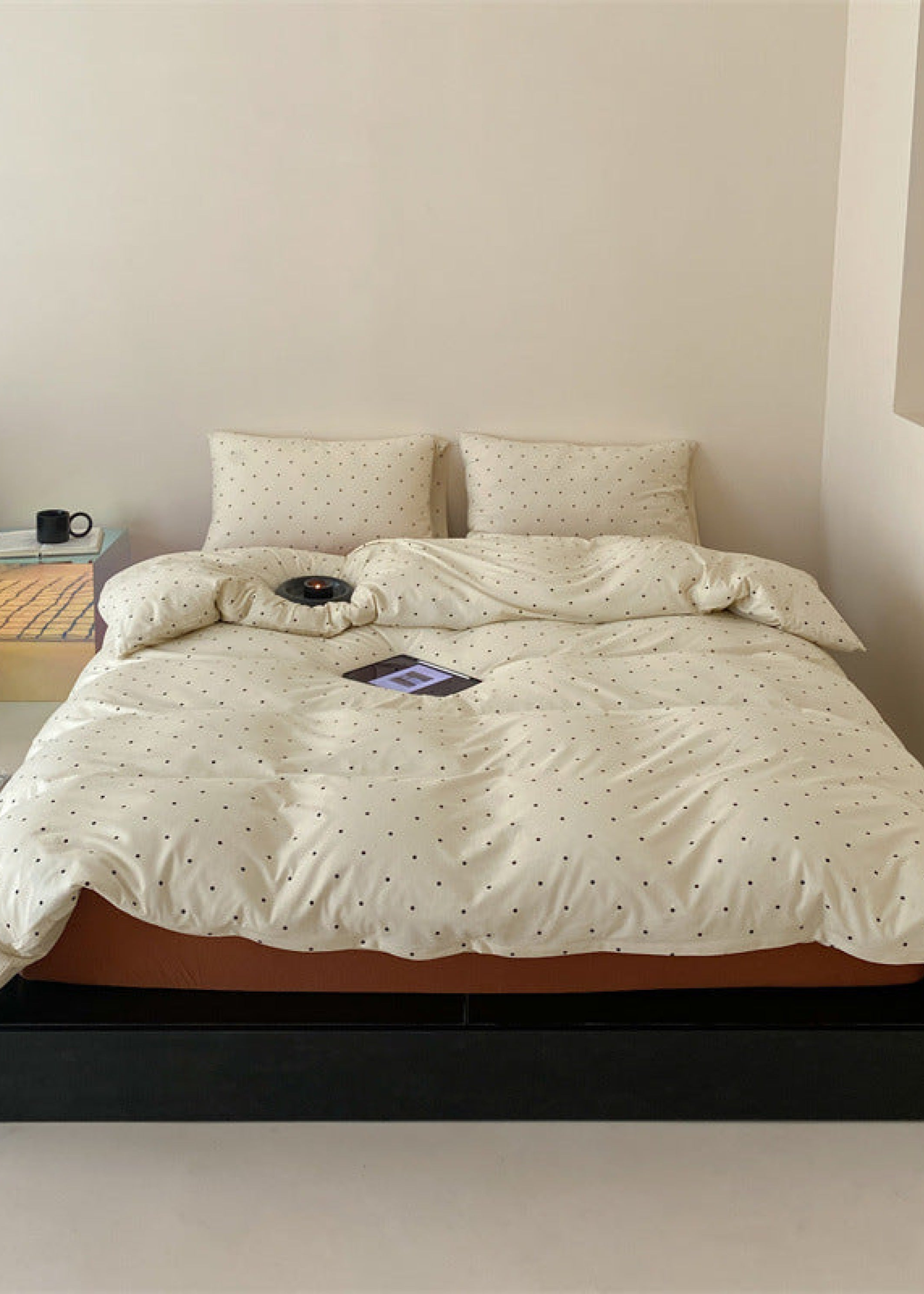 Mini Polka Dot Jersey Knit Bedding Set - Black + Pink