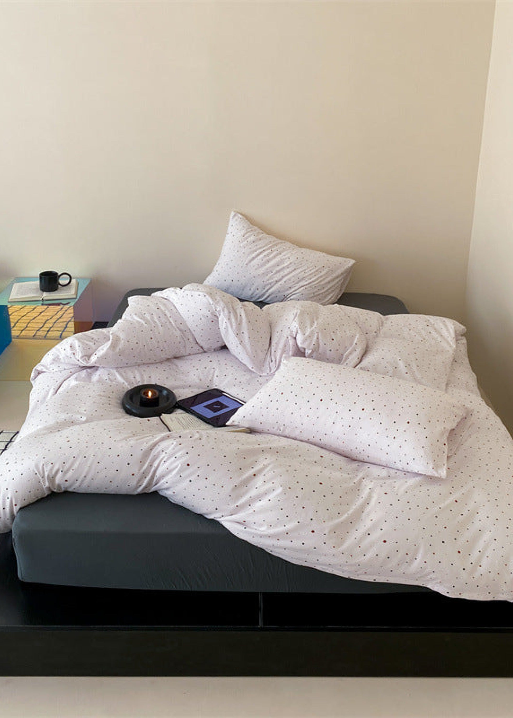 Mini Polka Dot Jersey Knit Bedding Set - Black + Pink