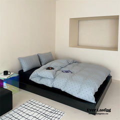 Mini Polka Dot Jersey Knit Bedding Set - Blue + Black